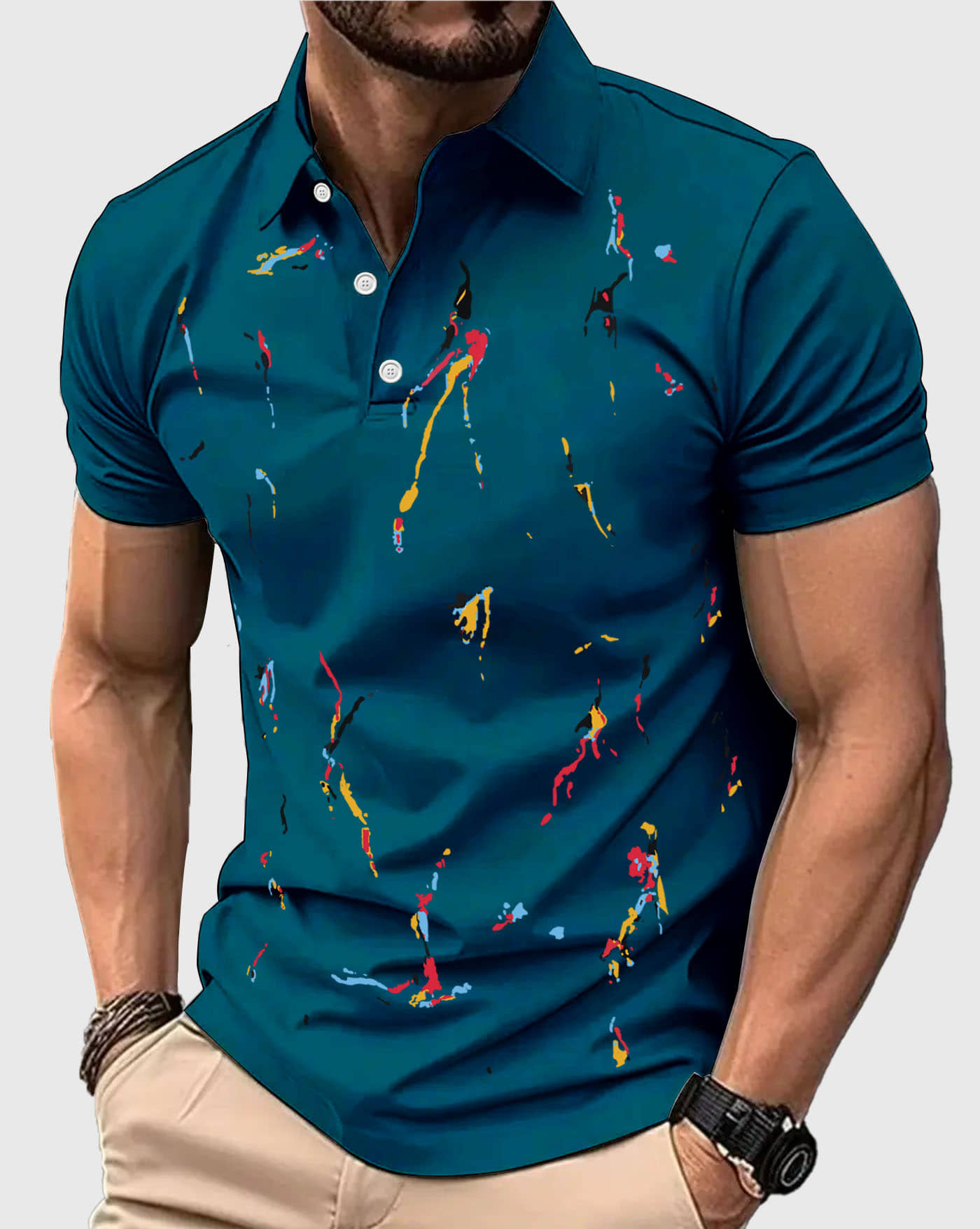 AUSK Men Cotton Blend Regular Fit Printed Polo T Shirt ( Teal Blue )
