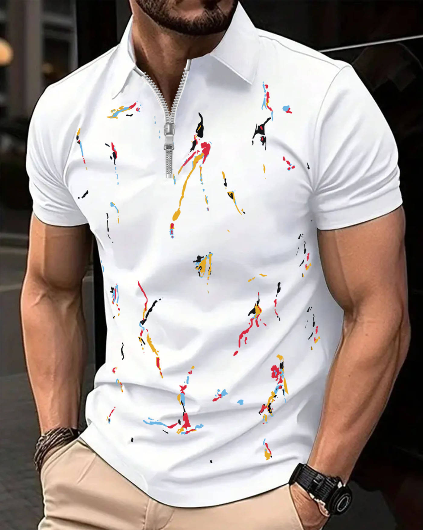 AUSK Men Cotton Blend Regular Fit Printed Polo T Shirt ( White ) AUSK Men Cotton Blend Regular Fit Printed Polo T Shirt ( White )