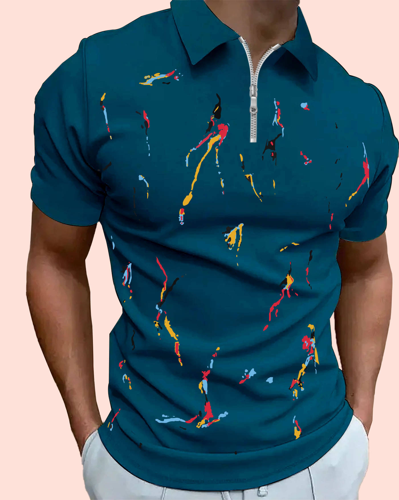 AUSK Men Cotton Blend Regular Fit Printed Polo T Shirt ( Teal Blue ) AUSK Men Cotton Blend Regular Fit Printed Polo T Shirt ( Teal Blue )