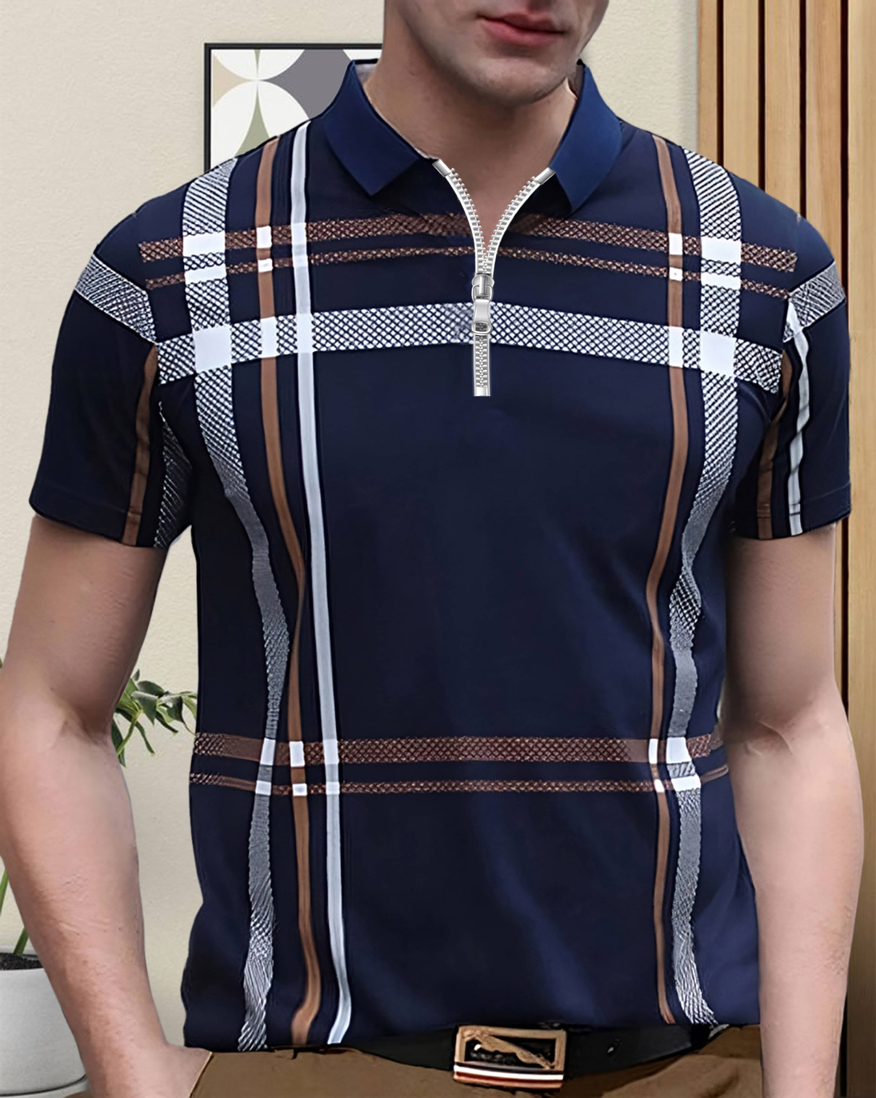     			AUSK Men Cotton Blend Regular Fit Printed Polo T Shirt ( Navy Blue )