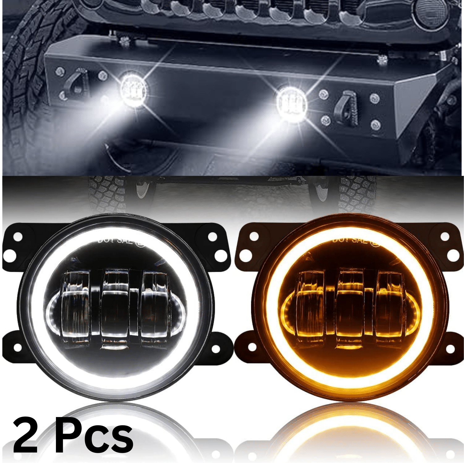     			Aksmit (-2PC)  4 inch LED fog lights with DRL and Amber Turn Signal Fog Light Round White Light LED Fog Light Assembly Fog Lamp Compatible with All Cars