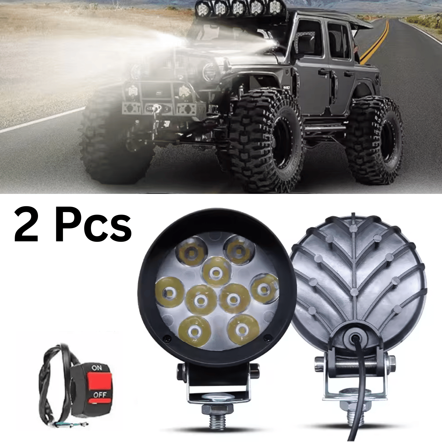 Aksmit ( Pack Of-2 with On/Off Switch ) Waterproof LED 9 Cap Fog Light Bar with High Power White LEDDesigned for Off-Road & Highway Use, Compatible with Electrical, Cars, Scooters, and Bikes