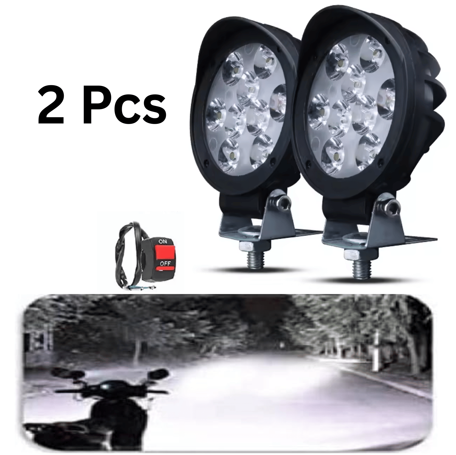 Aksmit ( Pack Of-2 with On/Off Switch ) Waterproof LED 9 Cap Fog Light Bar with High Power White LED Designed for Off-Road & Highway Use, Compatible with Electrical, Cars, Scooters, and Bikes