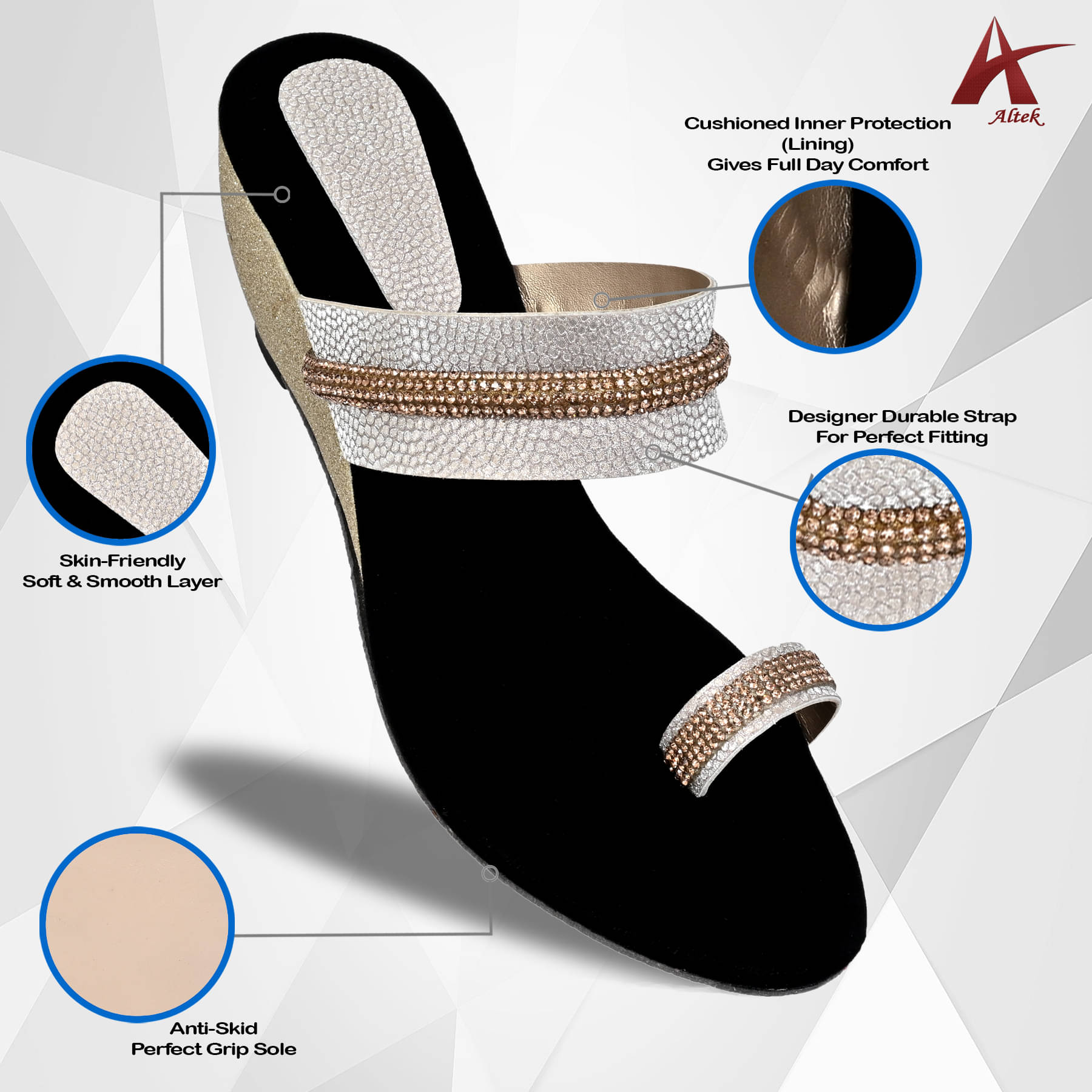     			Altek Gold Women's Slip On Heels