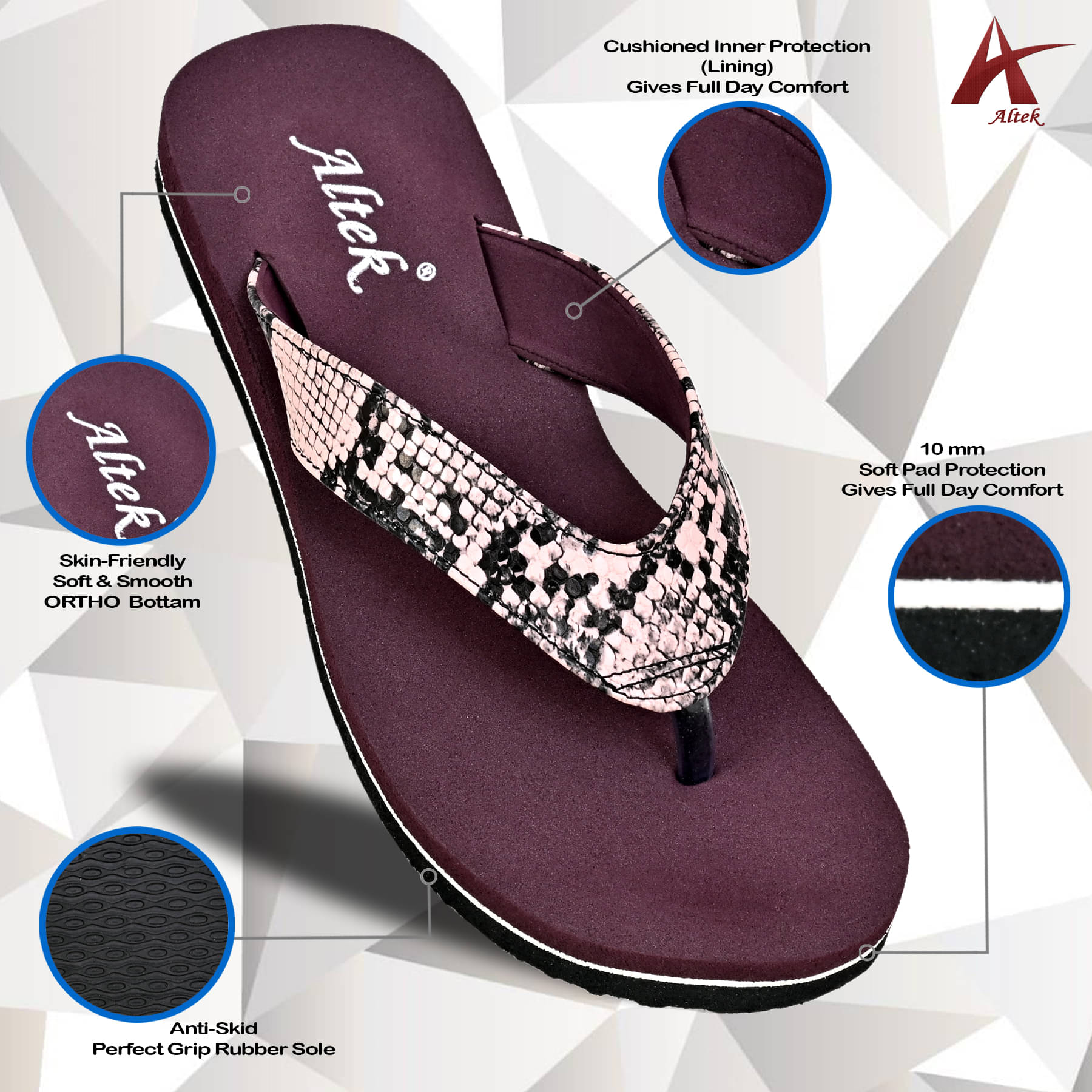     			Altek Maroon Women's Flip Flop