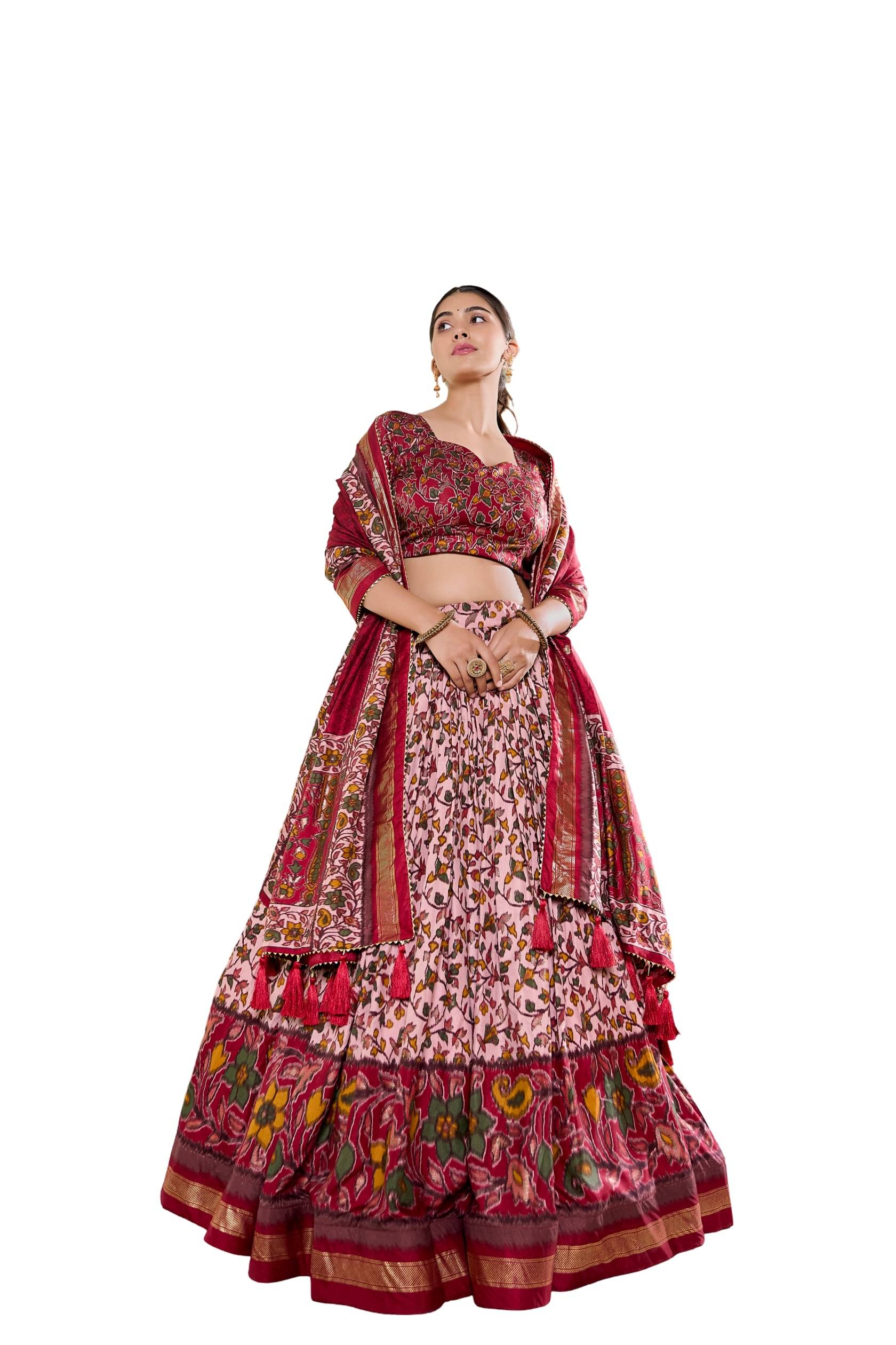     			CYNOR Maroon Tussar Silk Chaniya Choli Stitched Lehenga Single