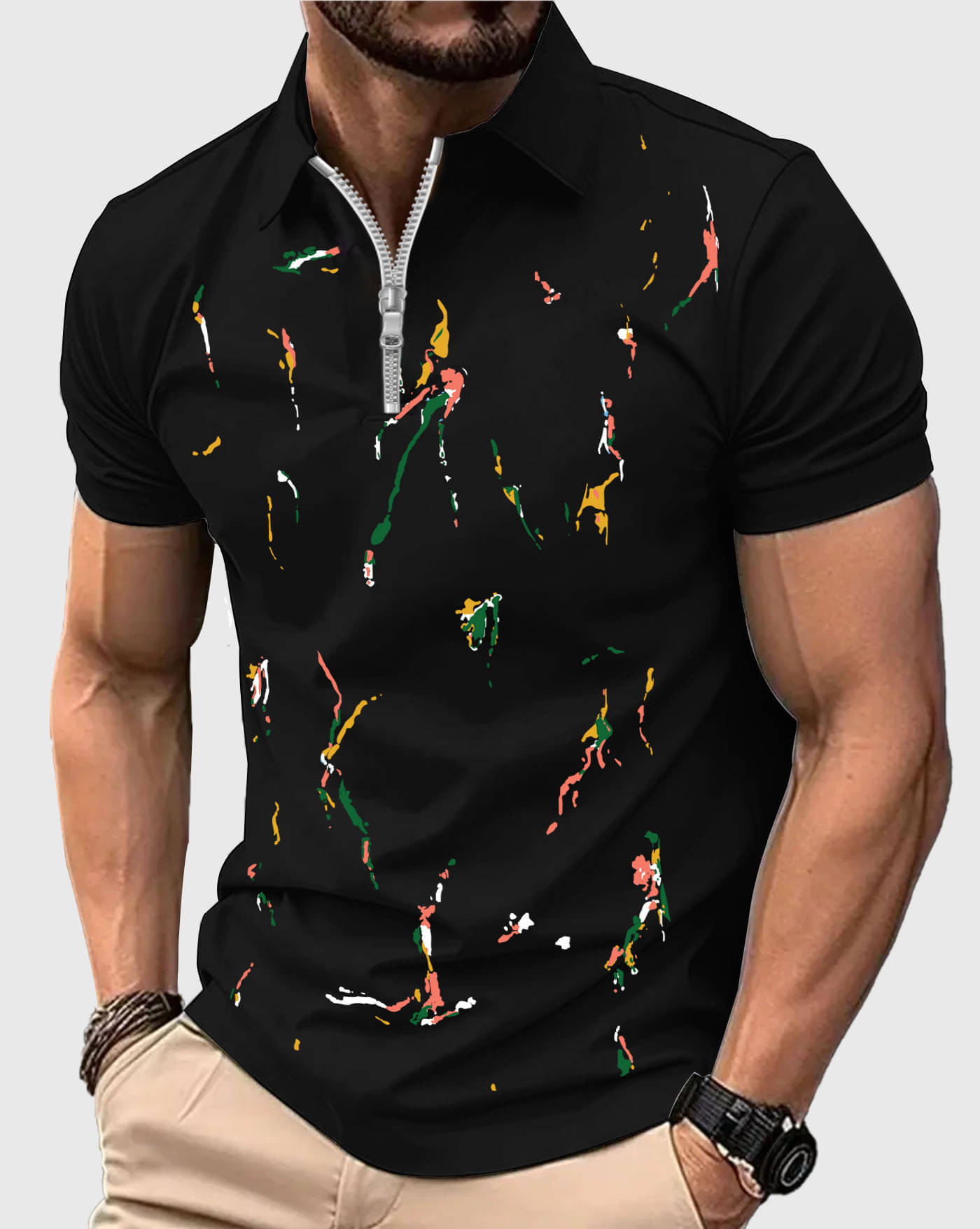 ENITOR Men Cotton Blend Regular Fit Printed Polo T Shirt ( Black ) ENITOR Men Cotton Blend Regular Fit Printed Polo T Shirt ( Black )
