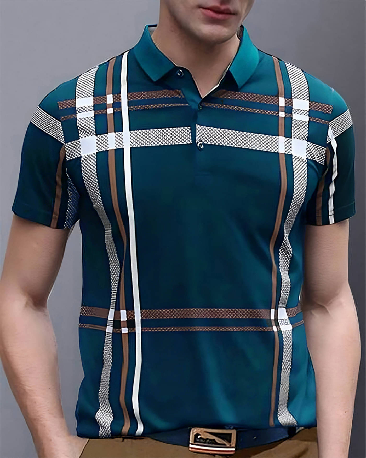     			ENITOR Men Cotton Blend Regular Fit Printed Polo T Shirt ( Teal Blue )