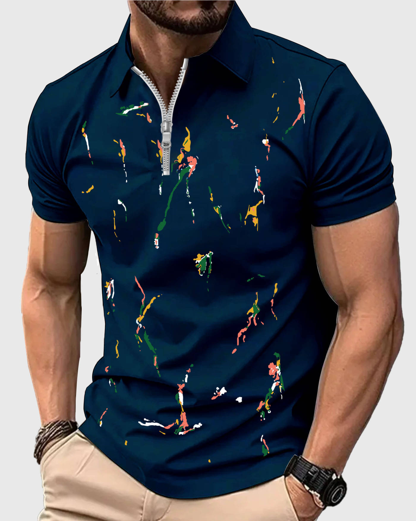     			ENITOR Men Cotton Blend Regular Fit Printed Polo T Shirt ( Blue )