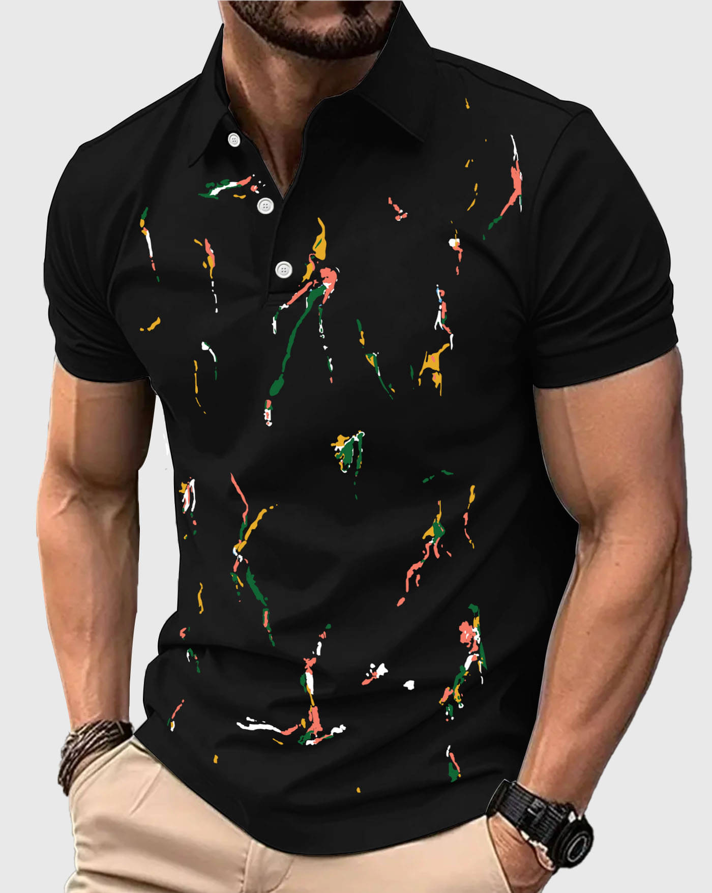 ENITOR Men Cotton Blend Regular Fit Printed Polo T Shirt ( Black ) ENITOR Men Cotton Blend Regular Fit Printed Polo T Shirt ( Black )