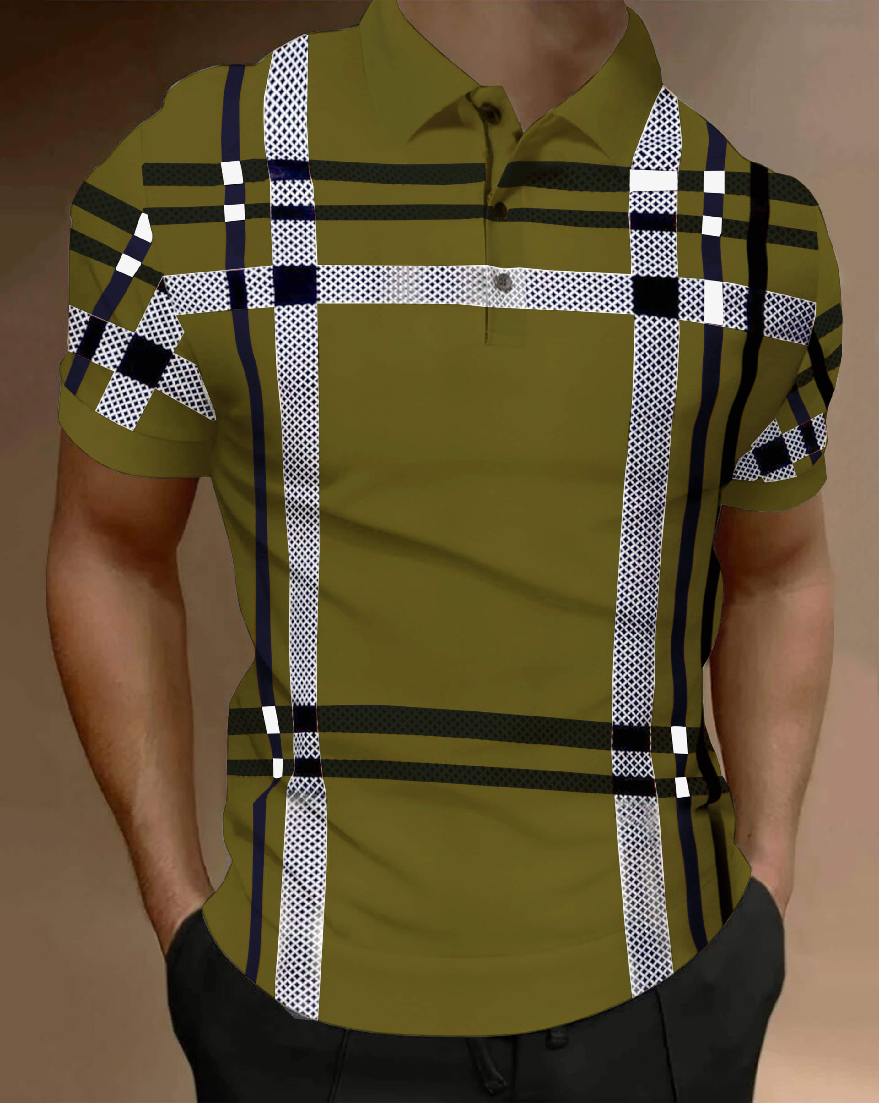 ENITOR Men Cotton Blend Regular Fit Printed Polo T Shirt ( Green )