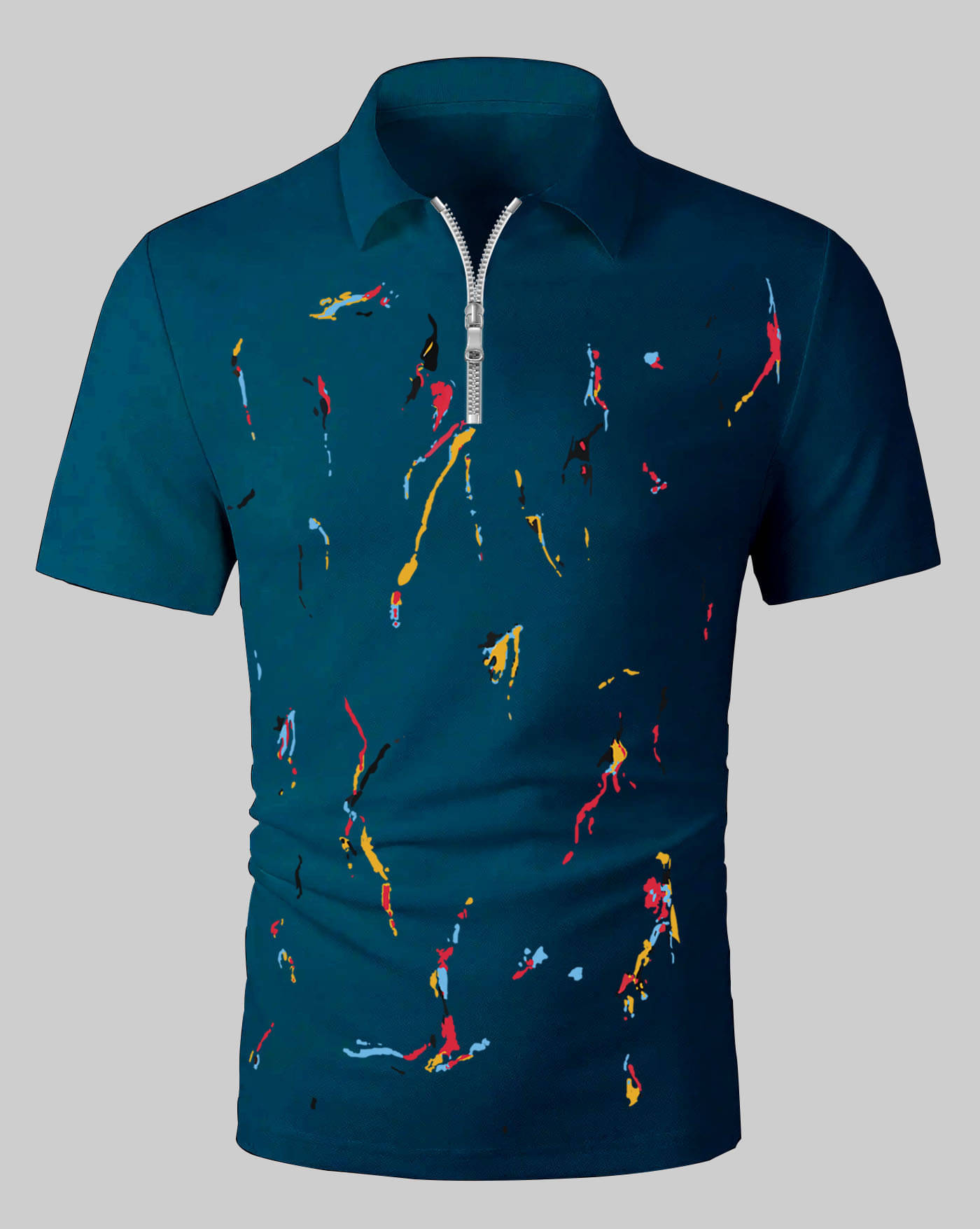 ENITOR Men Cotton Blend Regular Fit Printed Polo T Shirt ( Teal Blue )     			ENITOR Men Cotton Blend Regular Fit Printed Polo T Shirt ( Teal Blue )