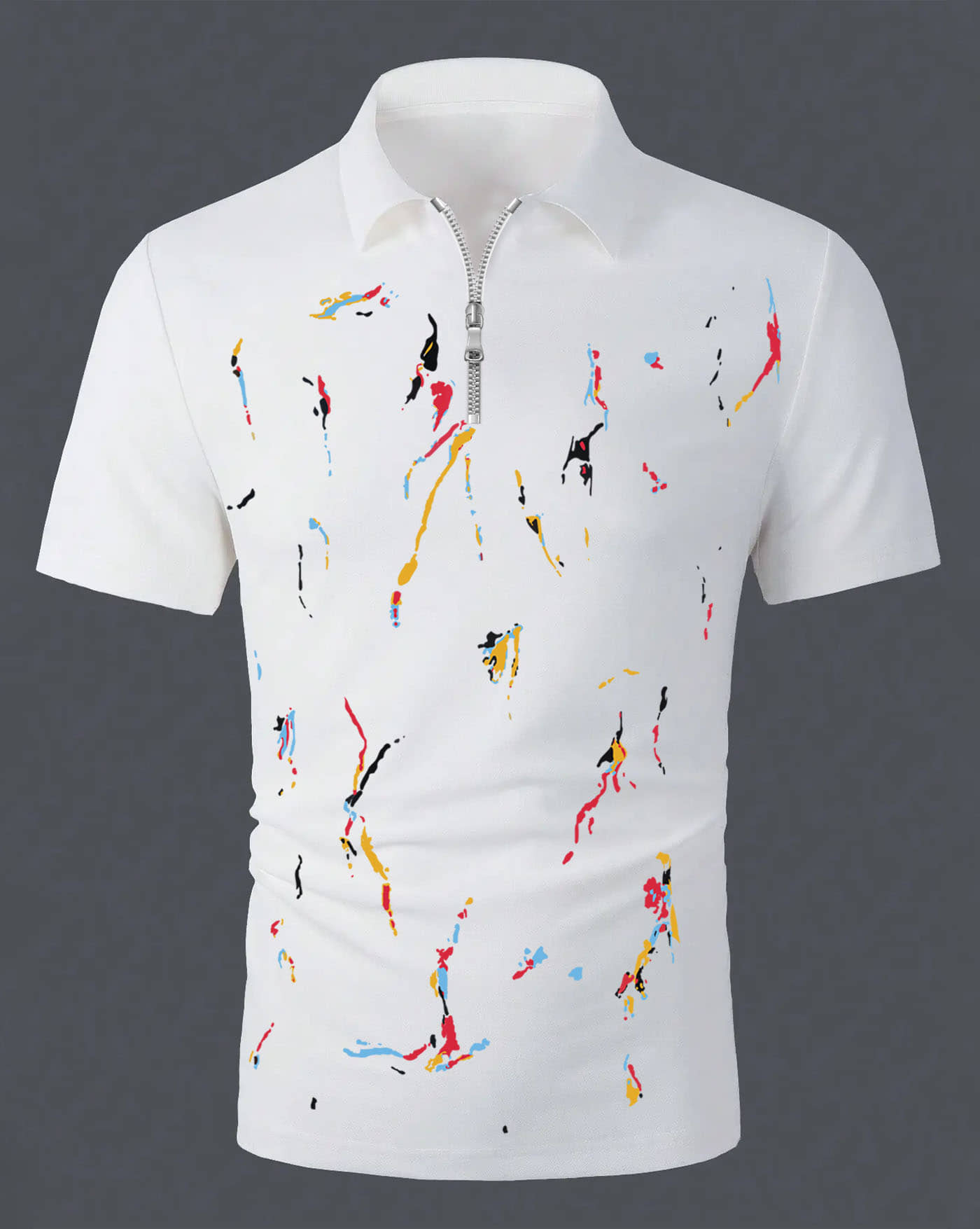 ENITOR Men Cotton Blend Regular Fit Printed Polo T Shirt ( White )