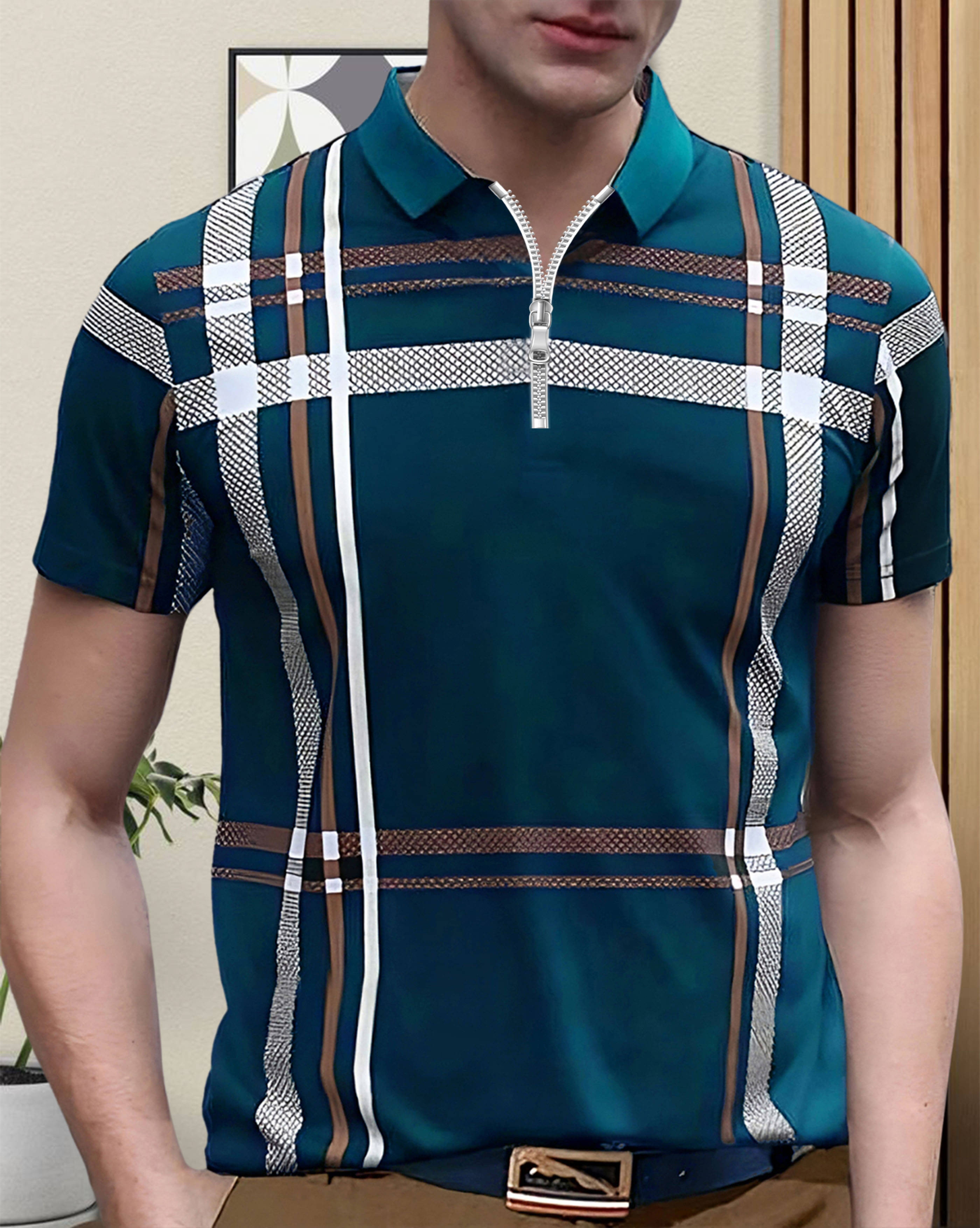 ENITOR Men Cotton Blend Regular Fit Printed Polo T Shirt ( Teal Blue ) ENITOR Men Cotton Blend Regular Fit Printed Polo T Shirt ( Teal Blue )