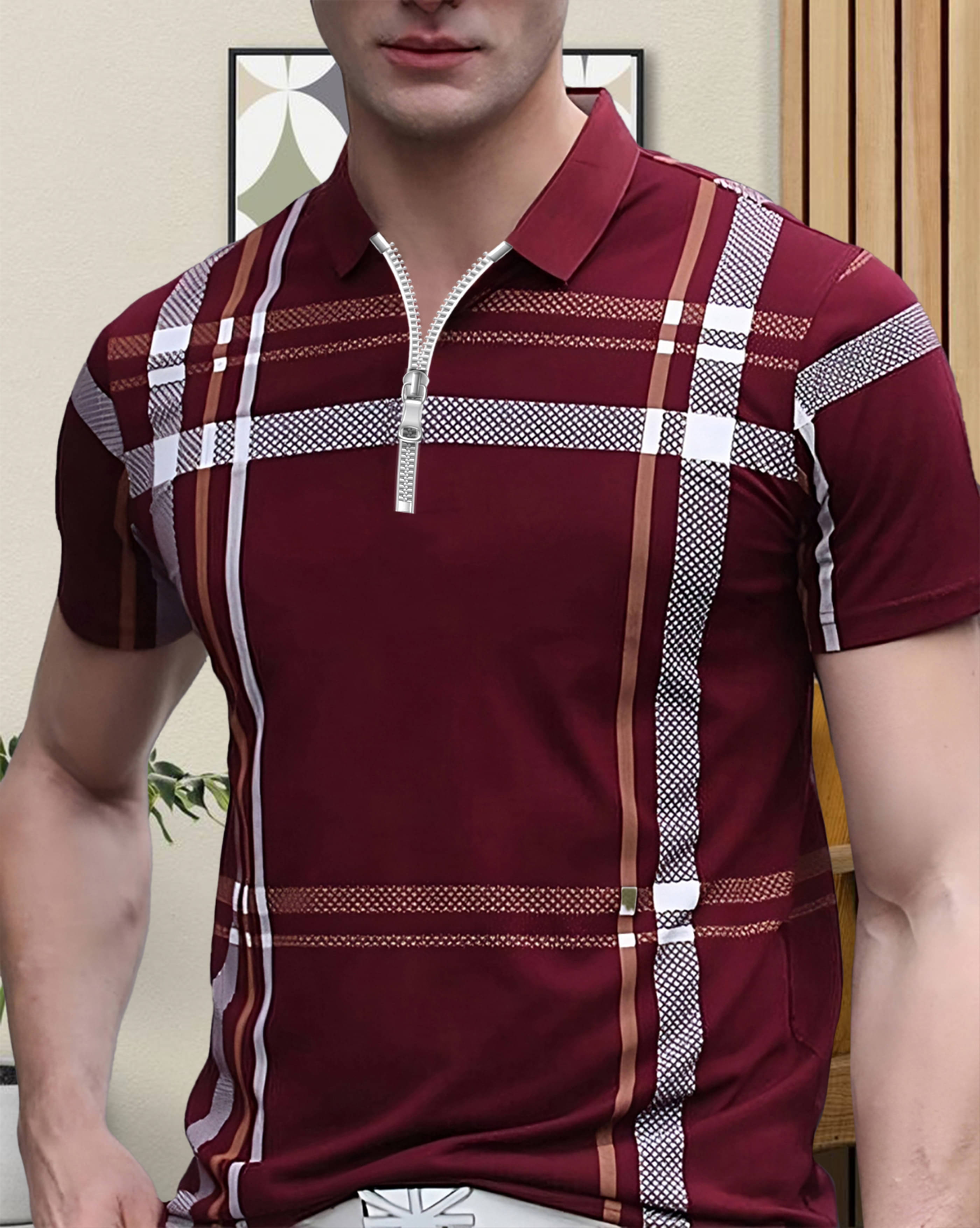     			ENITOR Men Cotton Blend Regular Fit Printed Polo T Shirt ( Maroon )