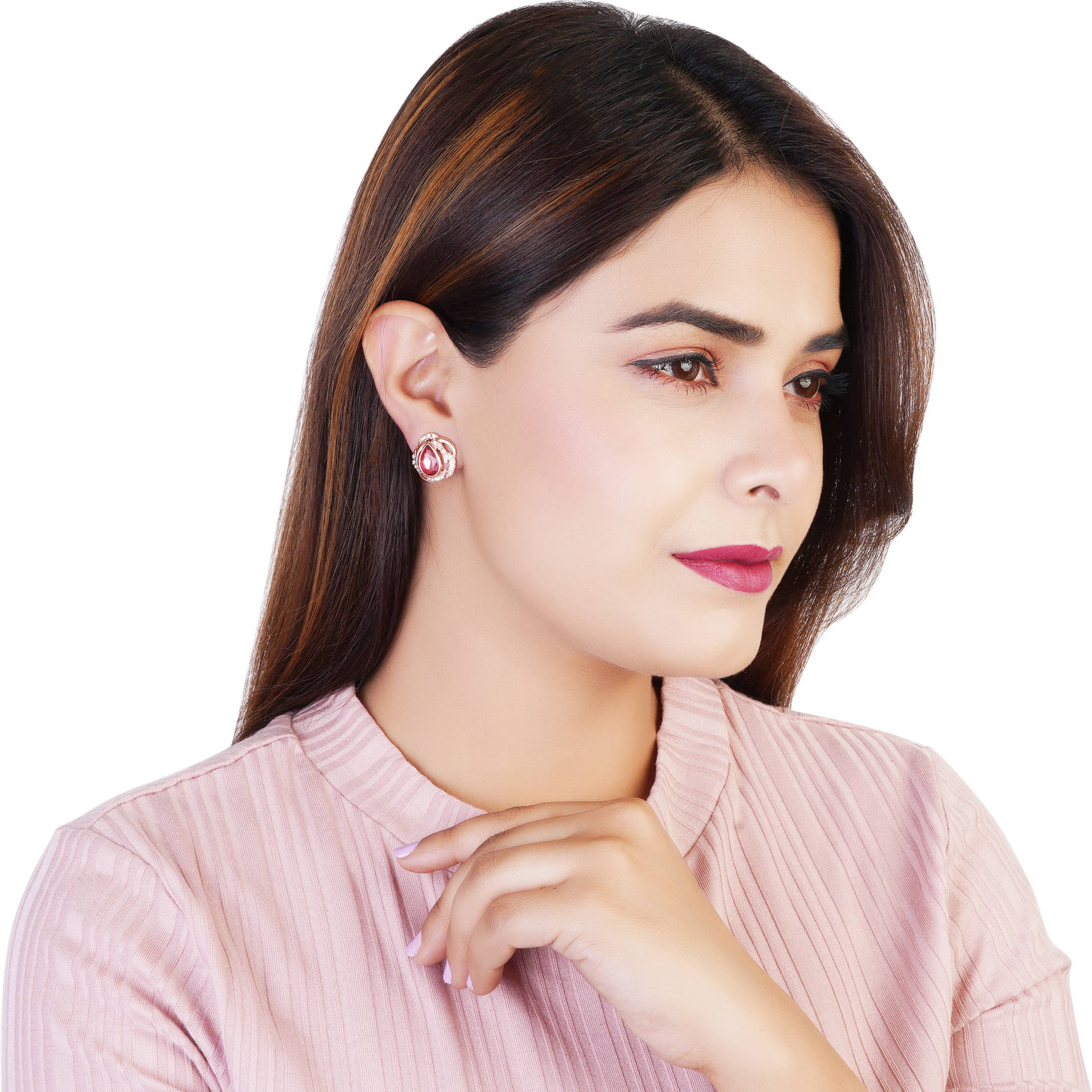     			Estele Pink Stud Earrings ( Pack of 1 )