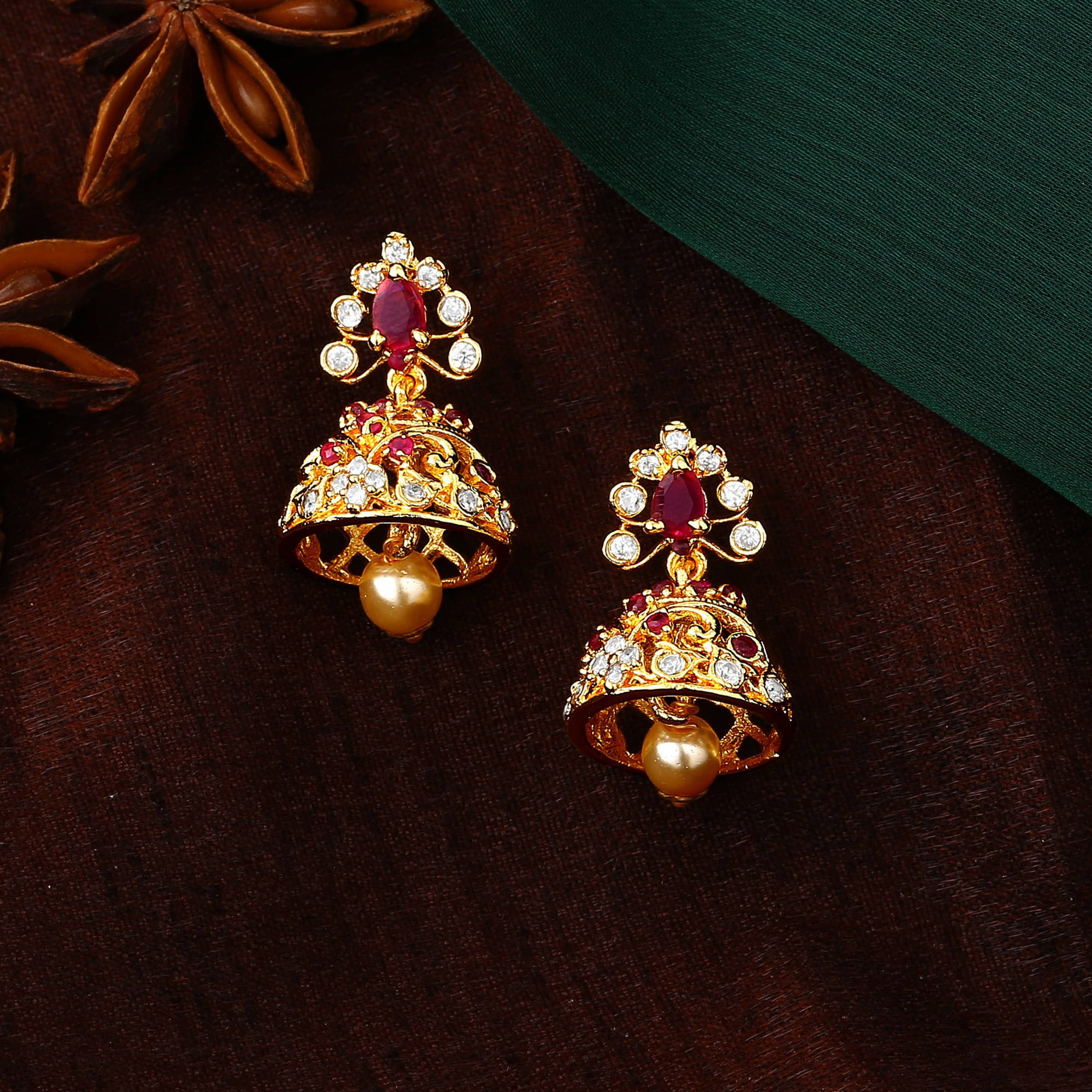     			Estele Red Jhumki Earrings ( Pack of 1 )