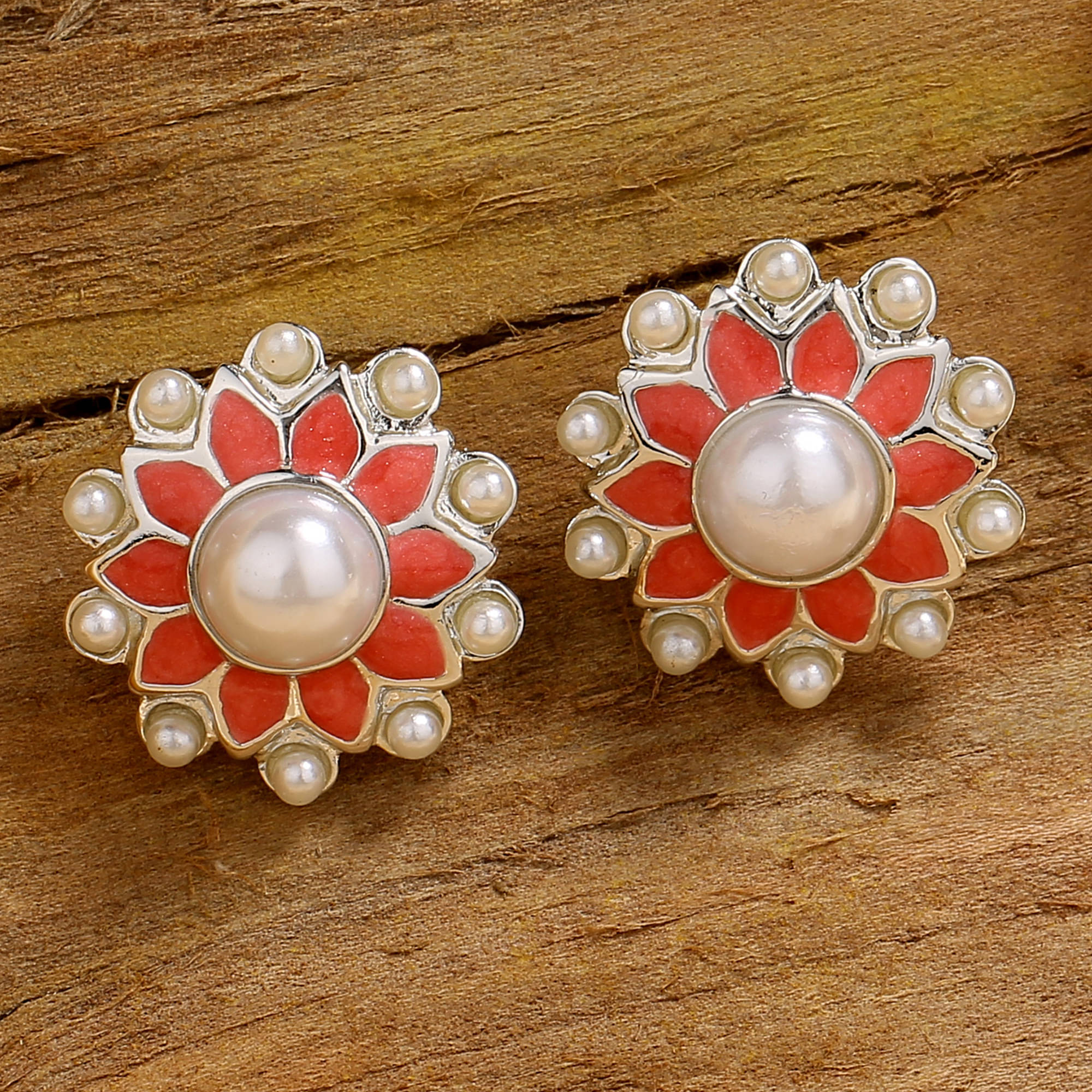     			Estele Red Stud Earrings ( Pack of 2 )