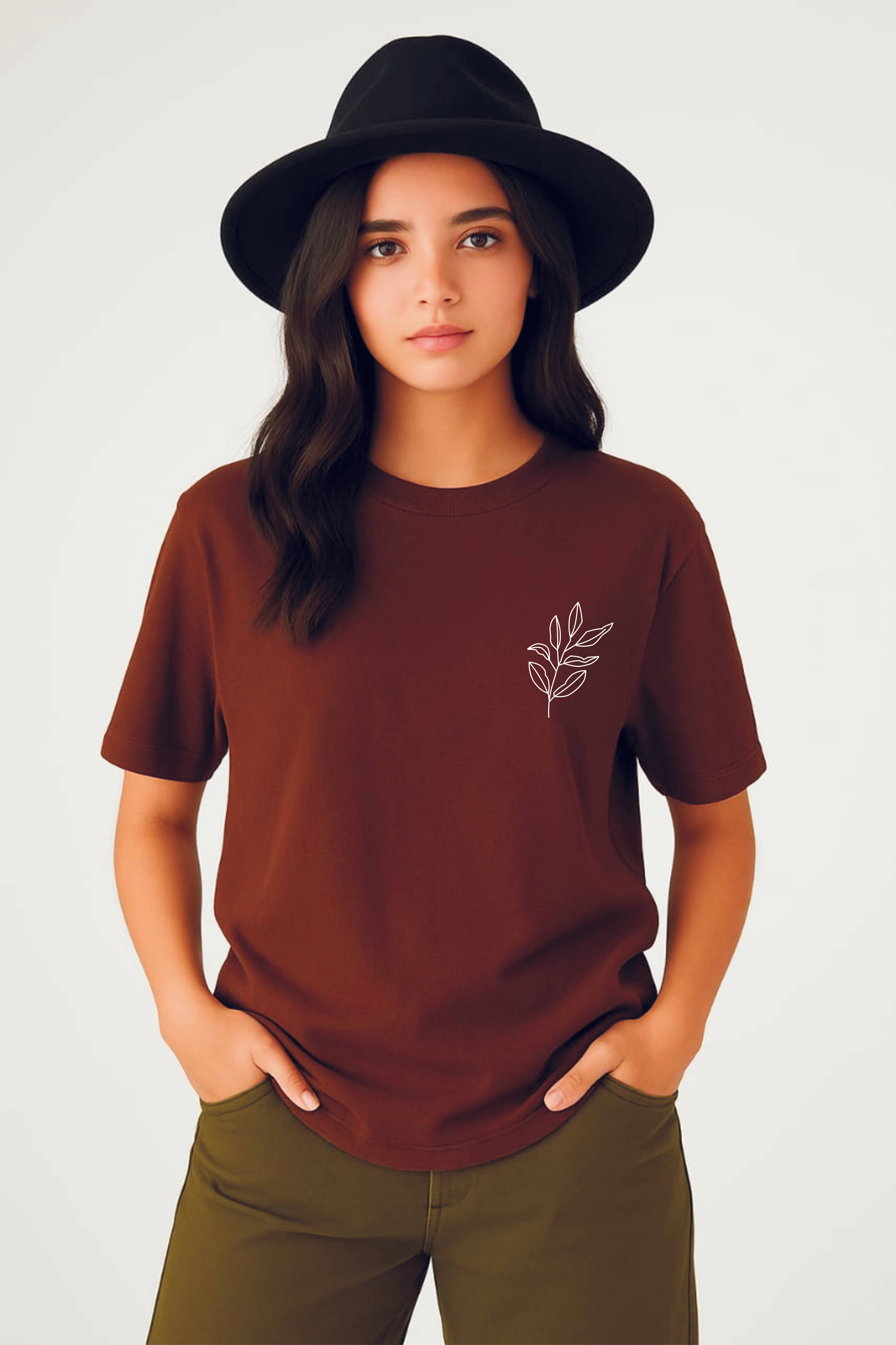 GARYNOY Women Cotton Blend Printed Oversized Round Neck T-Shirt ( Brown ) GARYNOY Women Cotton Blend Printed Oversized Round Neck T-Shirt ( Brown )