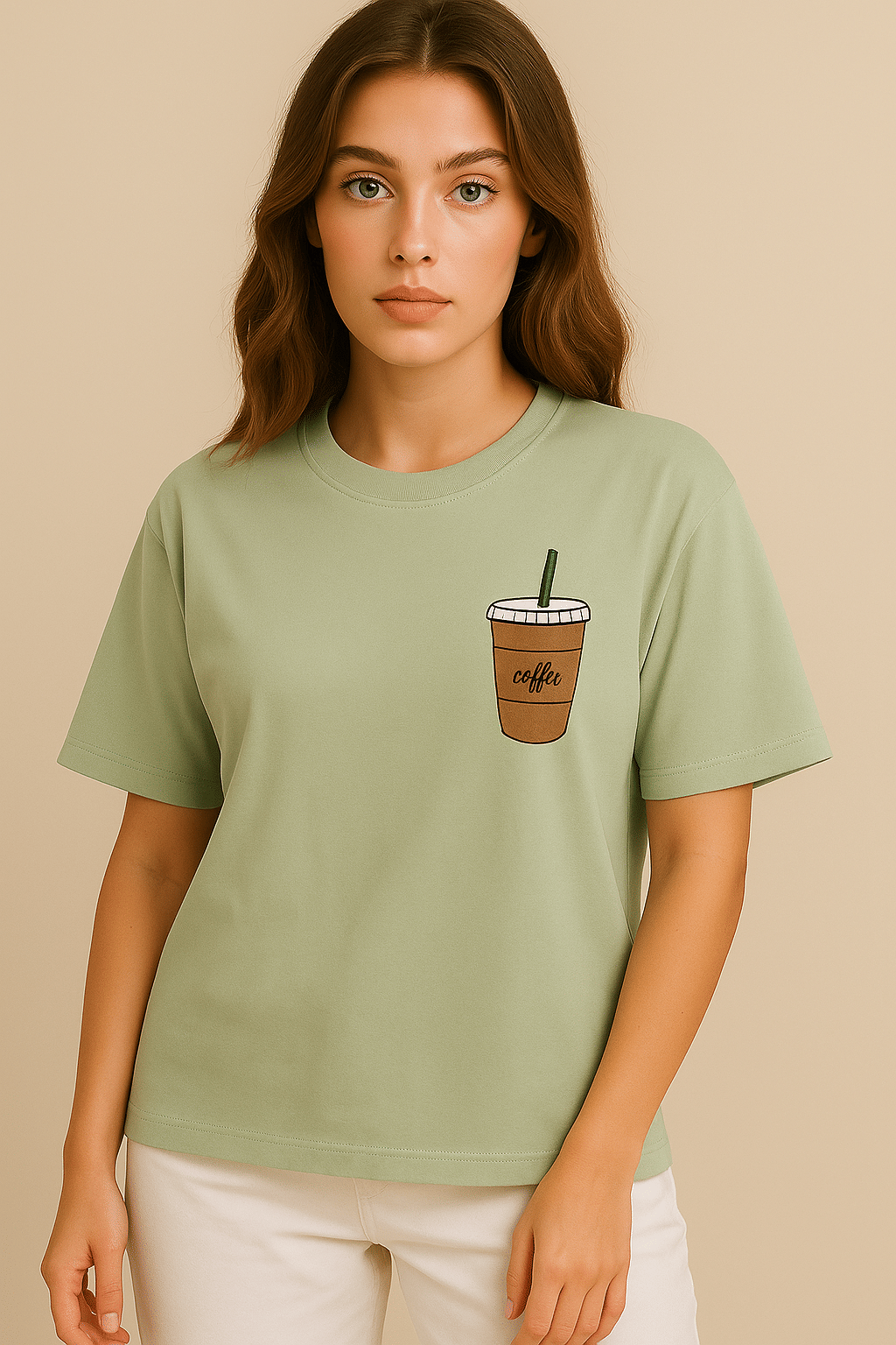     			GARYNOY Women Cotton Blend Printed Oversized Round Neck T-Shirt ( Sea Green )
