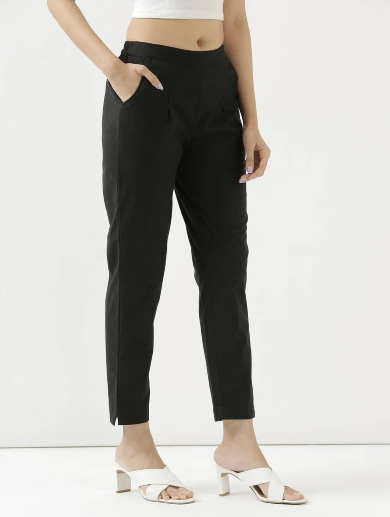     			Goraiya Pack of 1 Cotton Slim Women's Cigarette Pants ( Black )