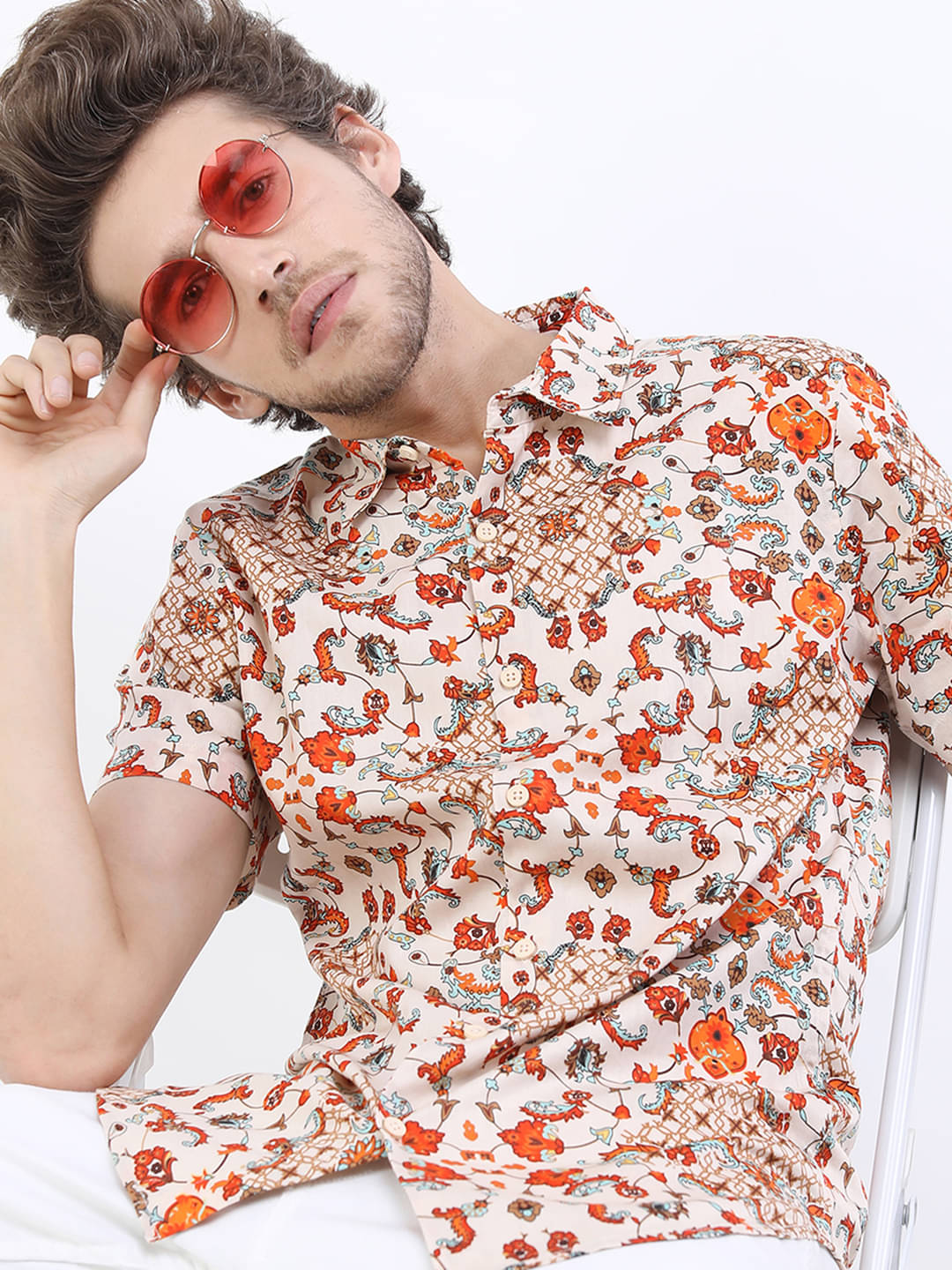     			Highlander 100% Cotton Slim Fit Printed Half Sleeves Men's Casual Shirt - Multicolor ( Pack of 1 )