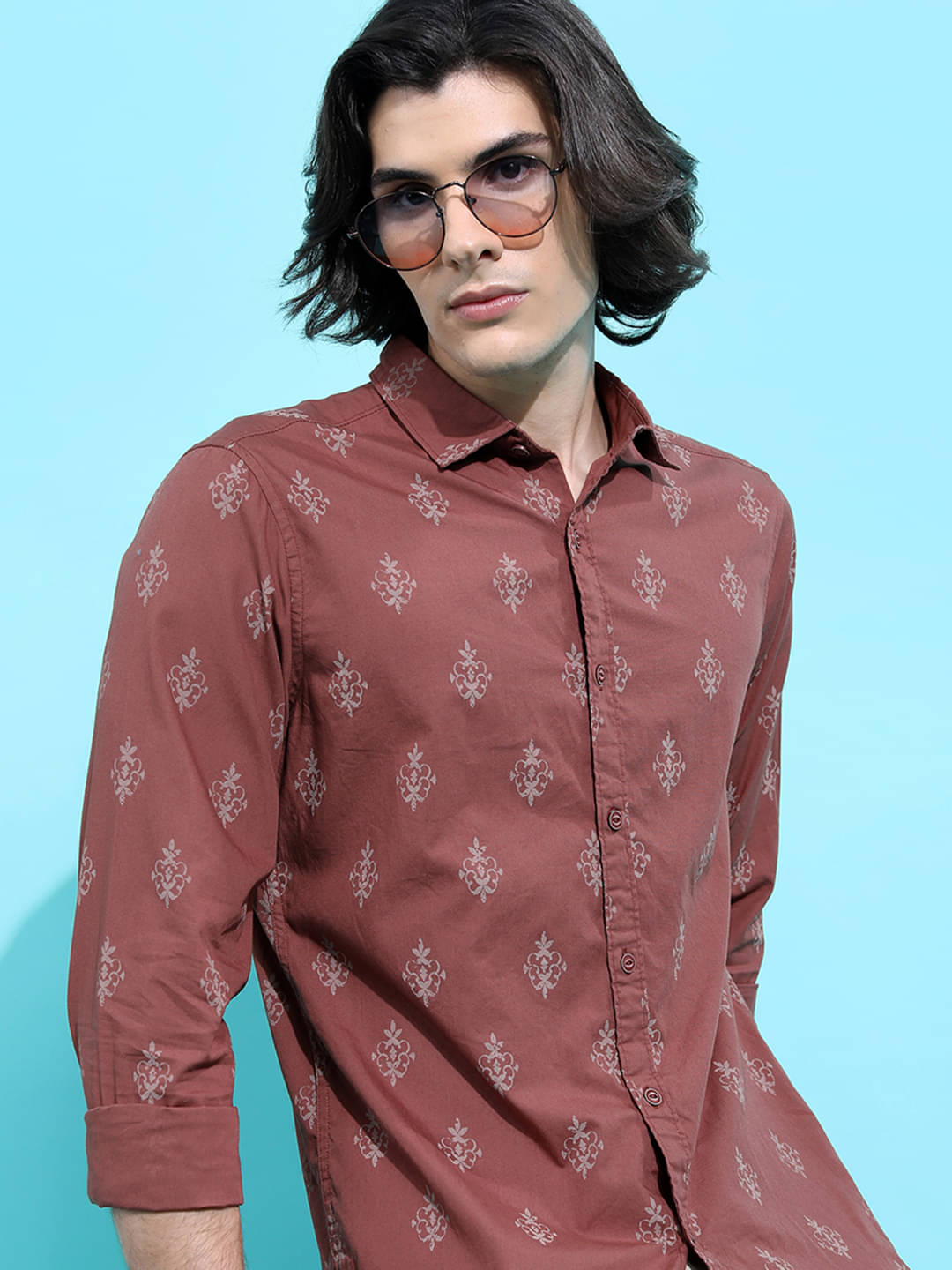     			Highlander 100% Cotton Slim Fit Printed Full Sleeves Men's Casual Shirt - Brown ( Pack of 1 )