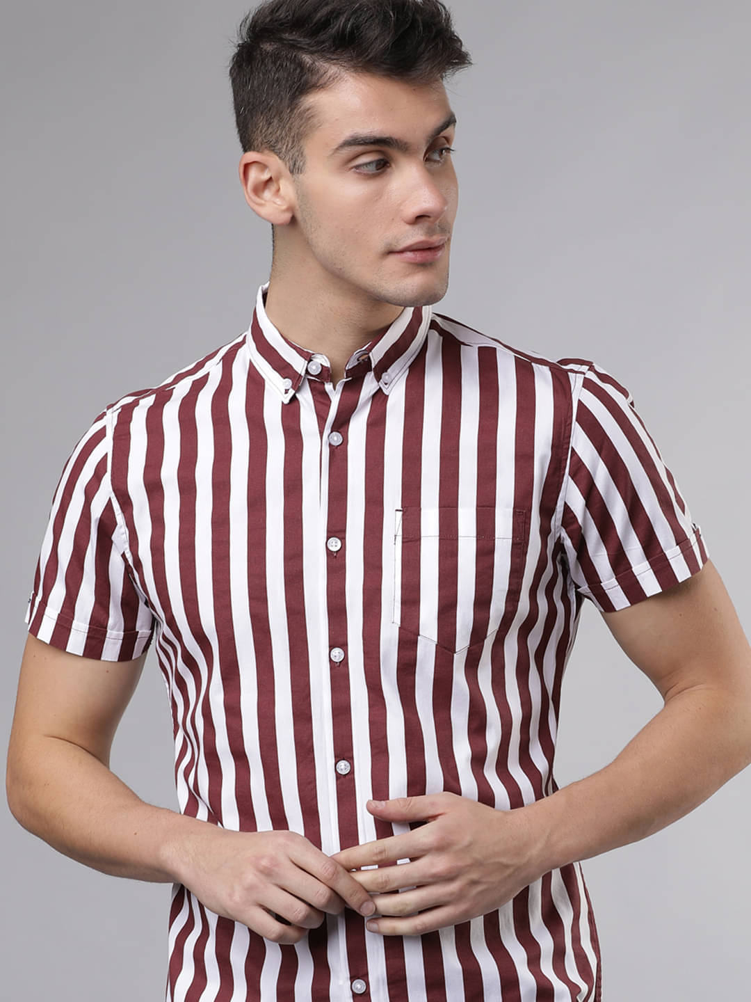 Highlander 100% Cotton Slim Fit Striped Half Sleeves Men's Casual Shirt - Multicolor ( Pack of 1 ) Highlander 100% Cotton Slim Fit Striped Half Sleeves Men's Casual Shirt - Multicolor ( Pack of 1 )