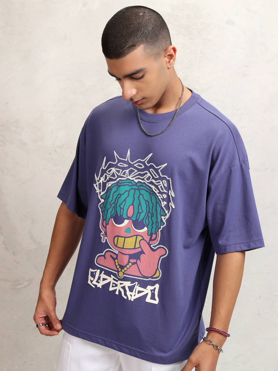 Highlander Men Cotton Blend Oversized Fit Printed T-Shirt ( Purple ) Highlander Men Cotton Blend Oversized Fit Printed T-Shirt ( Purple )