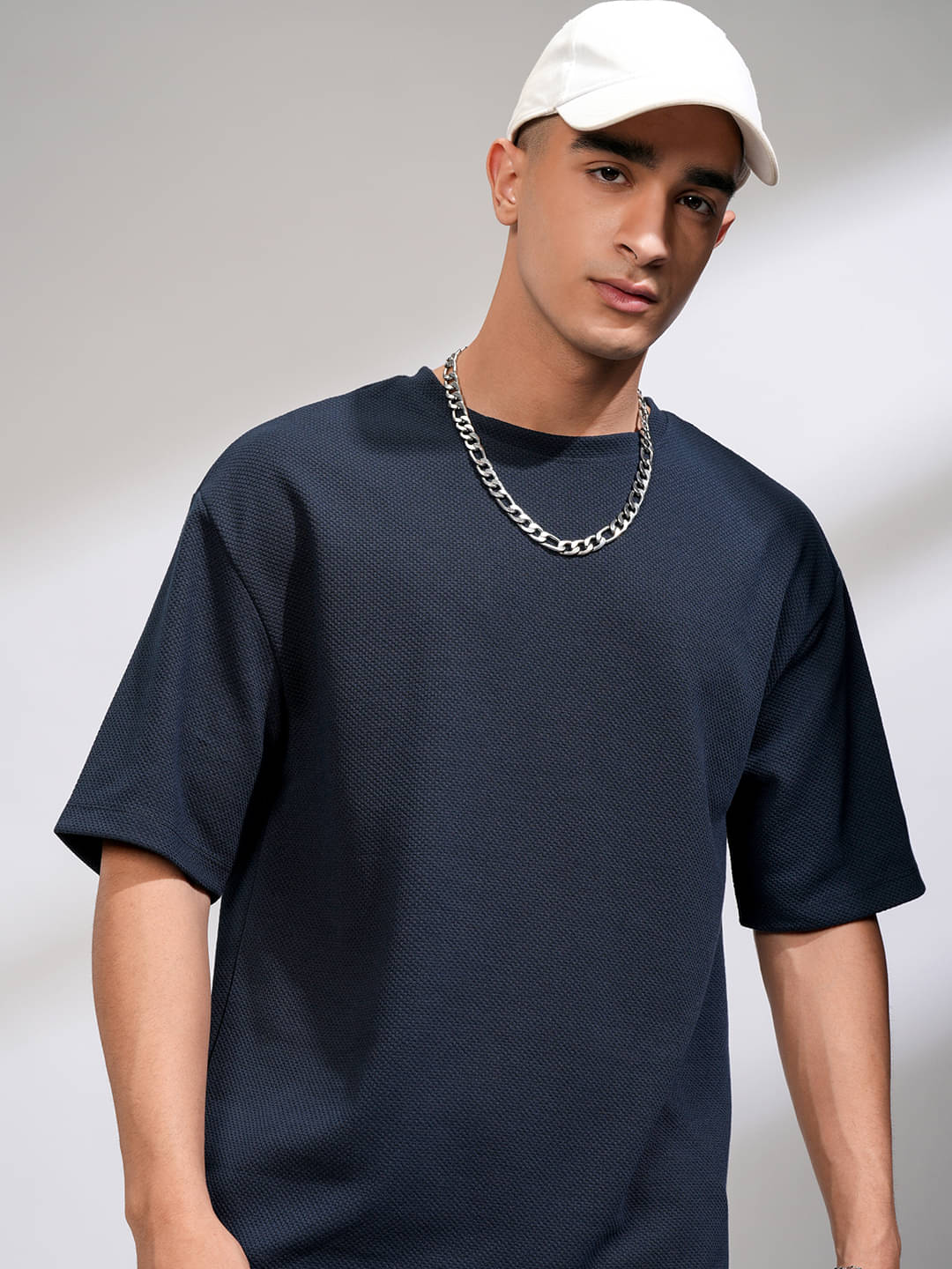 Highlander Men Polyester Oversized Fit Self Design T-Shirt ( Blue ) Highlander Men Polyester Oversized Fit Self Design T-Shirt ( Blue )