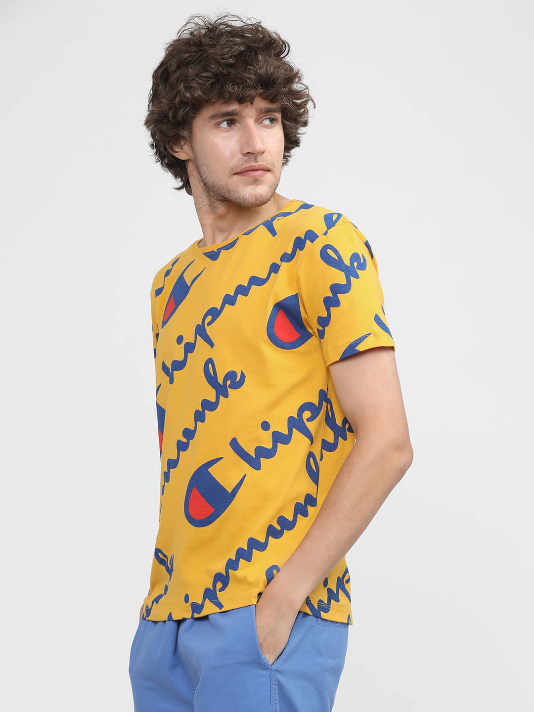 Locomotive Men 100% Cotton Slim Fit Printed T-Shirt ( Mustard )