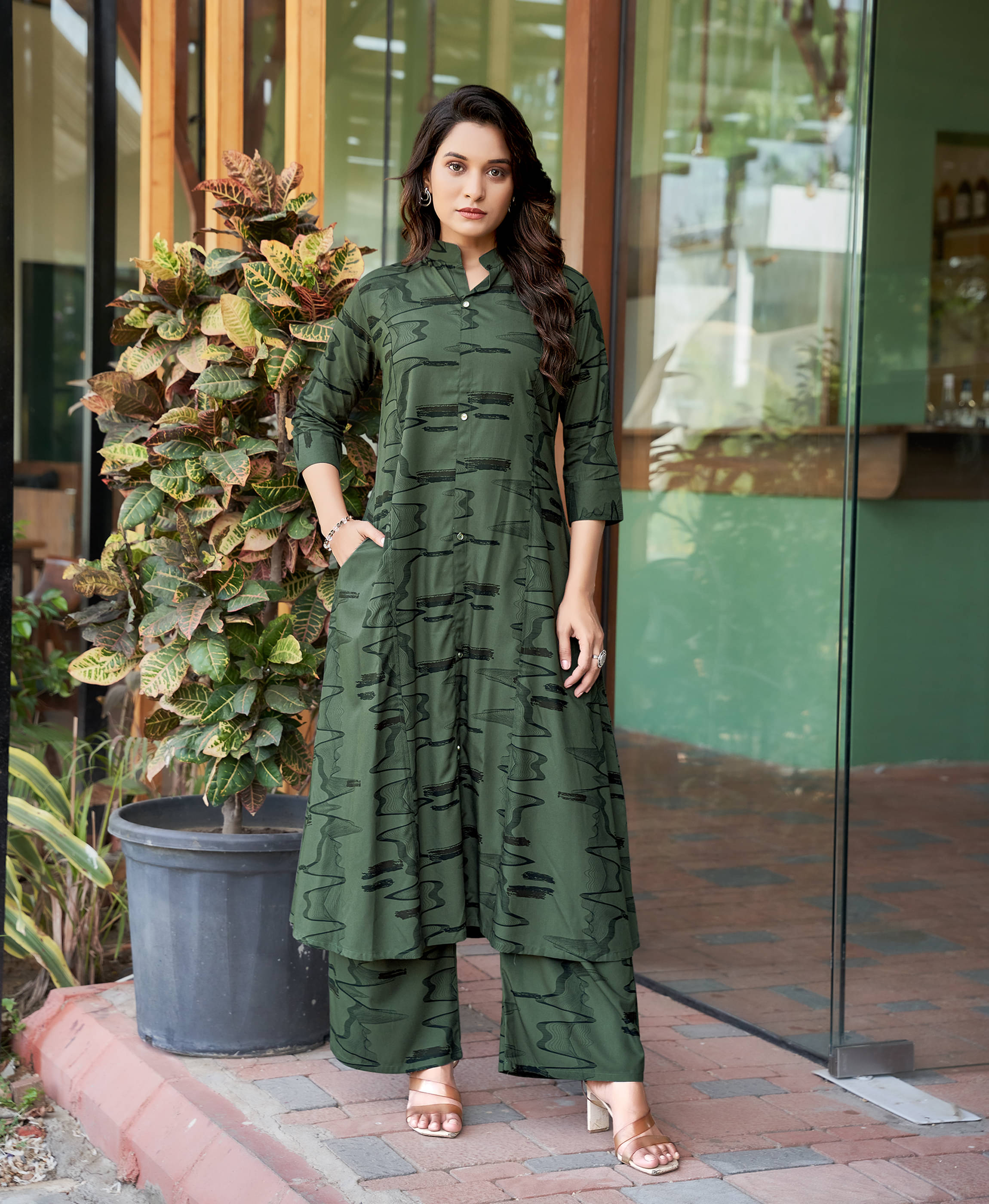     			MOJILAA Women Printed Tunic With Palazzos Co-Ord Set ( Green )