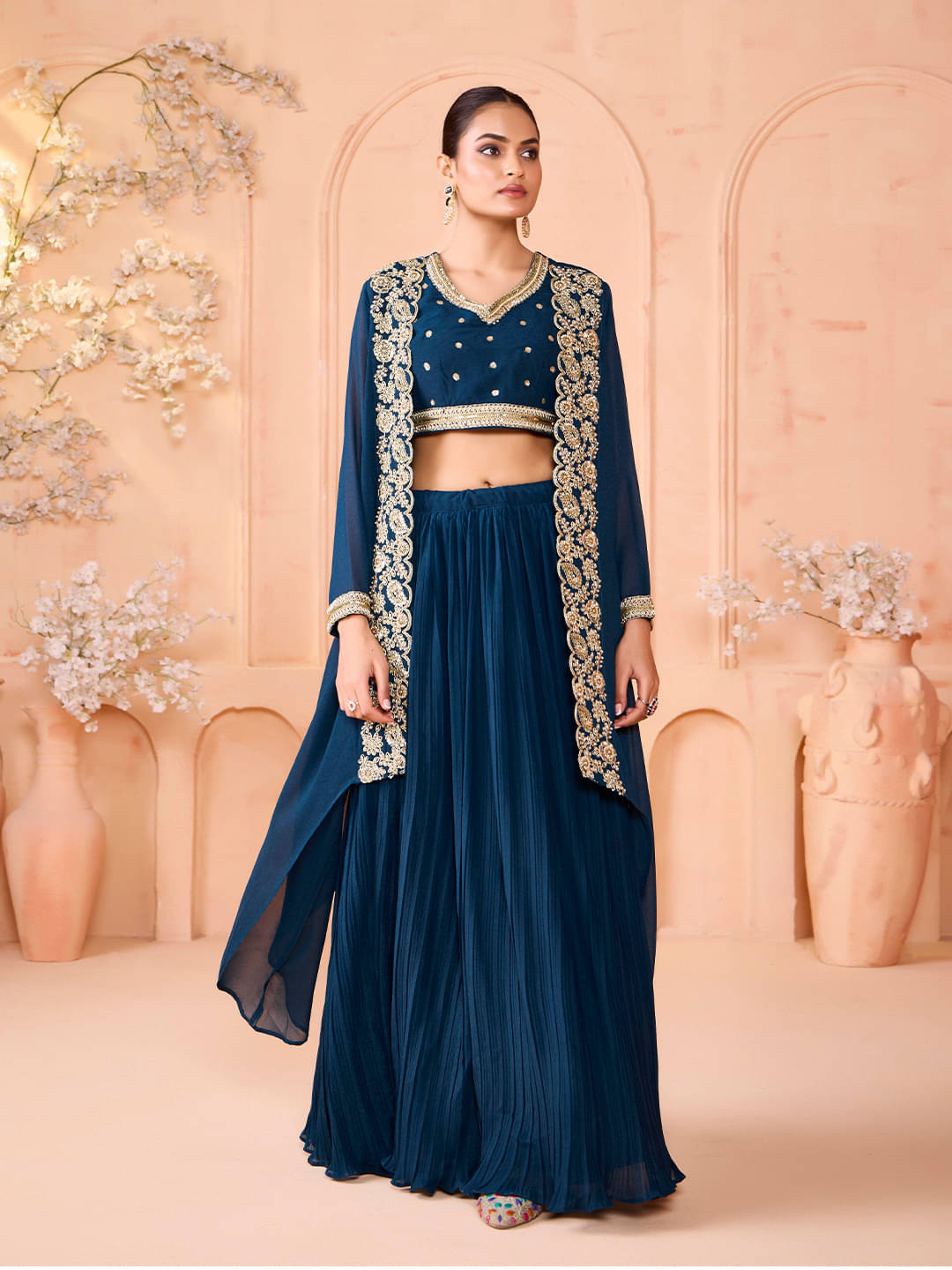 Madhuram Textiles Blue Georgette Circular Stitched Lehenga Madhuram Textiles Blue Georgette Circular Stitched Lehenga