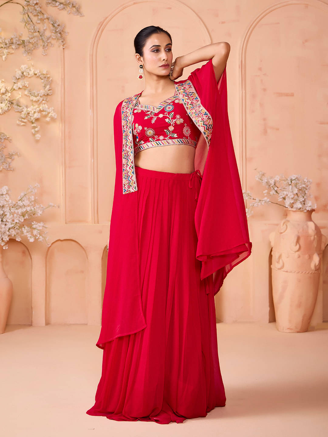 Madhuram Textiles Pink Georgette Circular Stitched Lehenga Single Madhuram Textiles Pink Georgette Circular Stitched Lehenga Single
