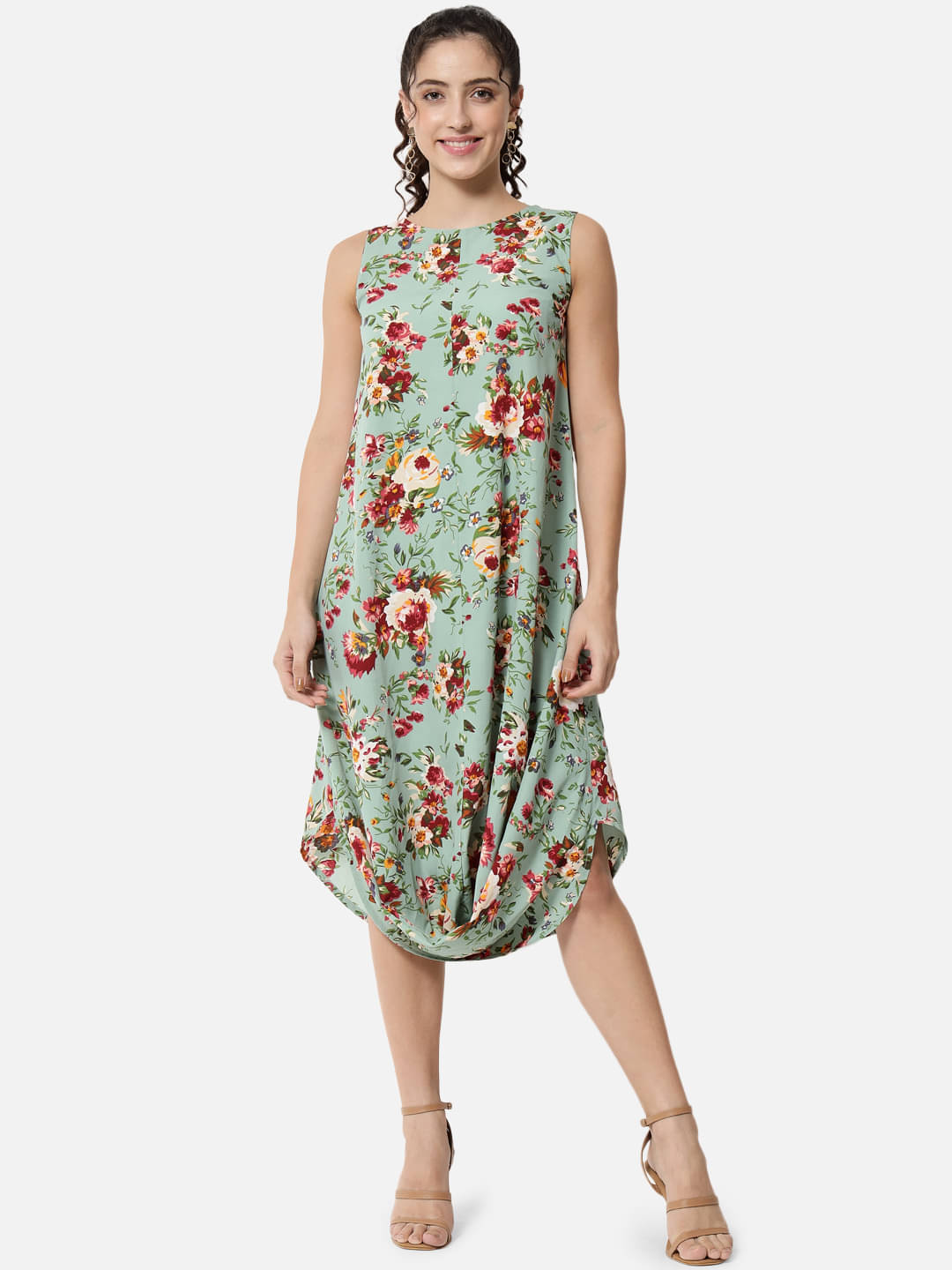     			OTIRA Women's Crepe Printed Shift Dress ( Green )