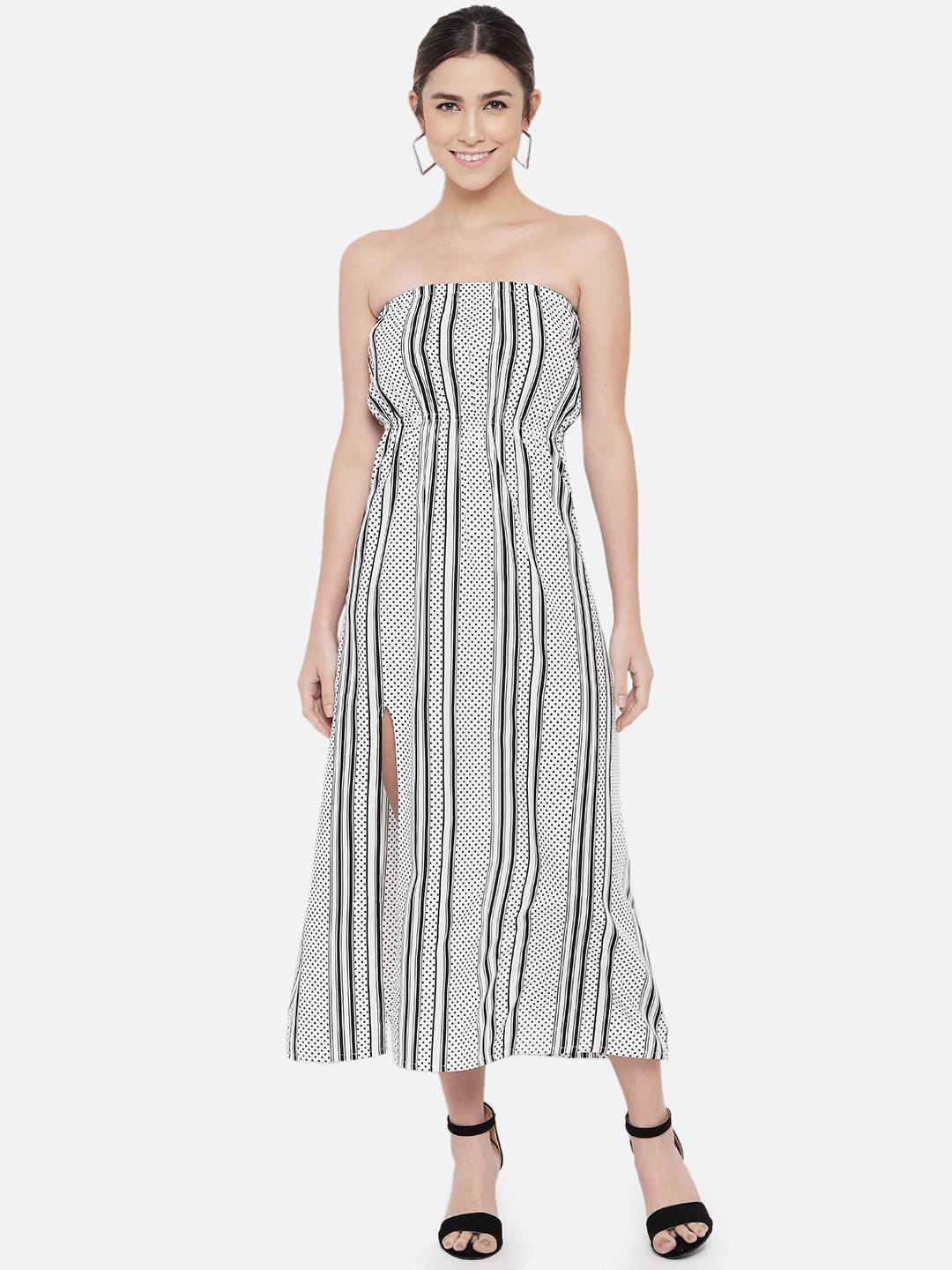     			OTIRA Women's Crepe Printed Side Slit Dress ( White )