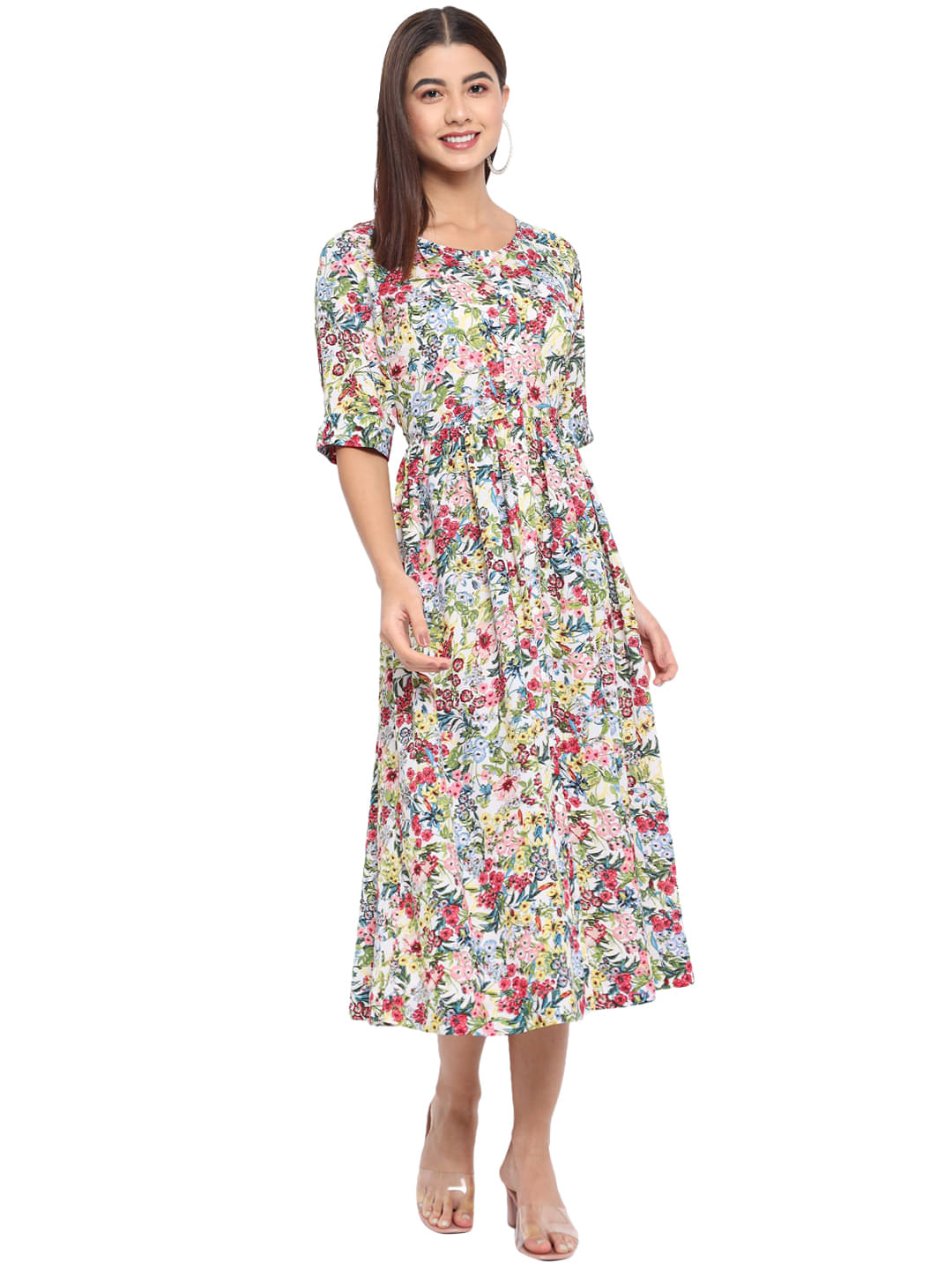 OTIRA Women's Crepe Printed A-line Dress ( Multicolor ) OTIRA Women's Crepe Printed A-line Dress ( Multicolor )