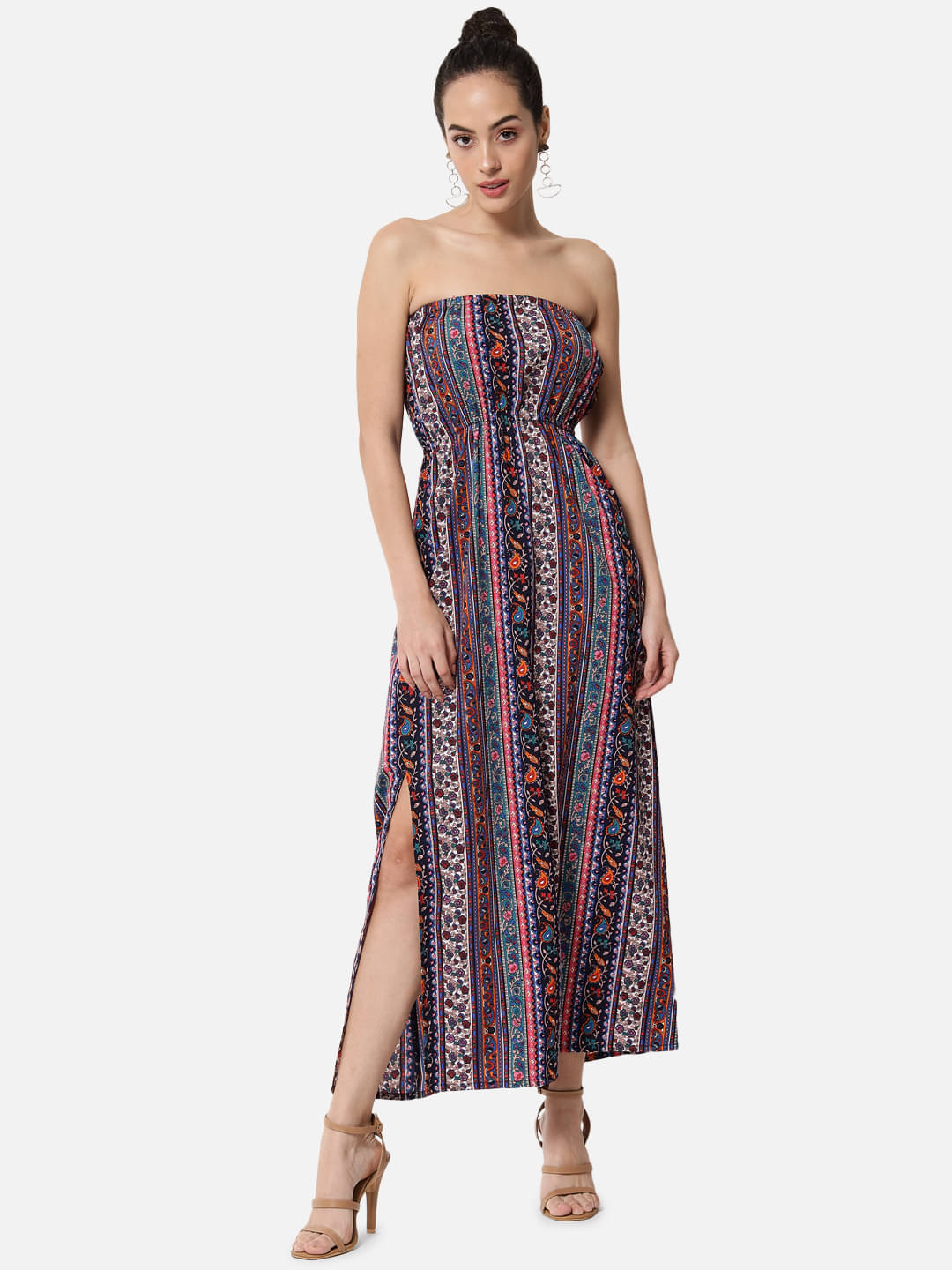 OTIRA Women's Crepe Printed Side Slit Dress ( Multicolor ) OTIRA Women's Crepe Printed Side Slit Dress ( Multicolor )