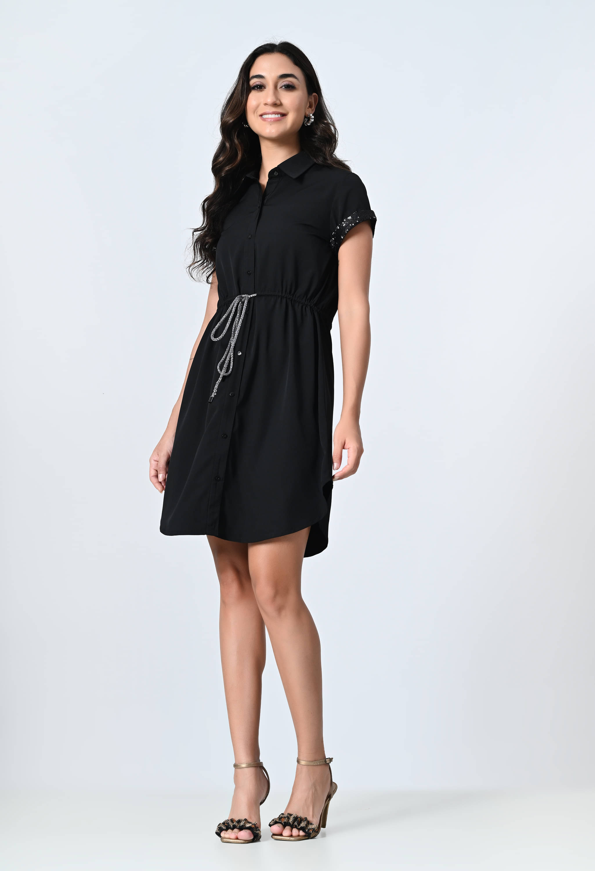 OTIRA Women's Crepe Solid A-line Dress ( Black )     			OTIRA Women's Crepe Solid A-line Dress ( Black )