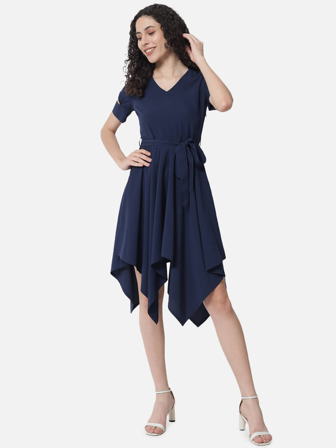     			OTIRA Women's Crepe Solid A-line Dress ( Blue )