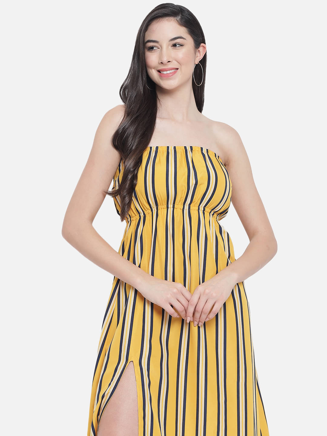 OTIRA Women's Crepe Striped Side Slit Dress ( Multicolor ) OTIRA Women's Crepe Striped Side Slit Dress ( Multicolor )
