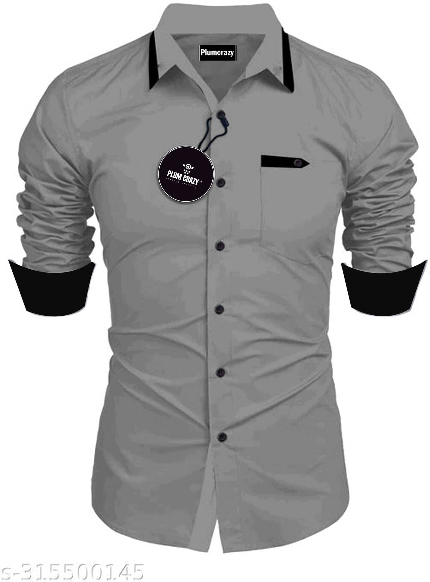 Plumcrazy Cotton Blend Regular Fit Solids Full Sleeves Men's Casual Shirt - Grey ( Pack of 1 ) Plumcrazy Cotton Blend Regular Fit Solids Full Sleeves Men's Casual Shirt - Grey ( Pack of 1 )