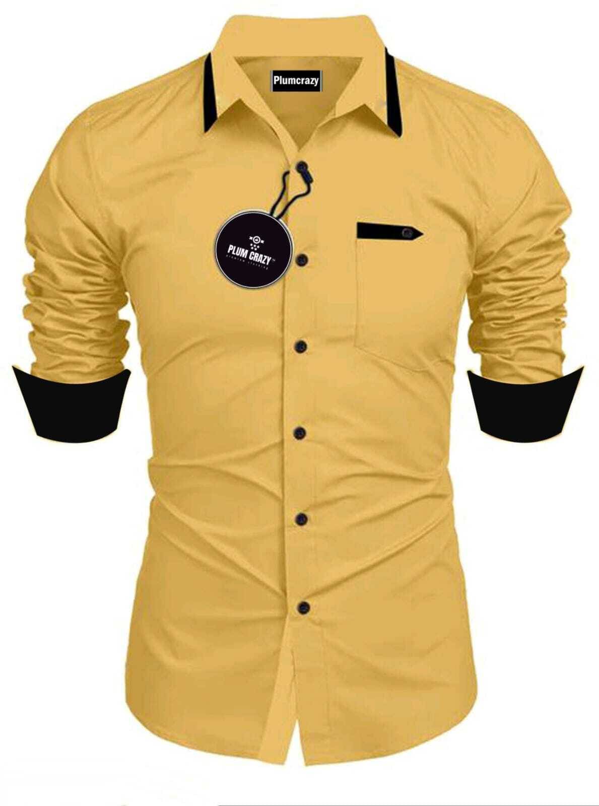     			Plumcrazy Cotton Blend Regular Fit Solids Full Sleeves Men's Casual Shirt - Yellow ( Pack of 1 )