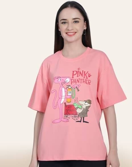 Rebound Women Cotton Blend Printed Oversized Round Neck T-Shirt ( Pink ) Rebound Women Cotton Blend Printed Oversized Round Neck T-Shirt ( Pink )