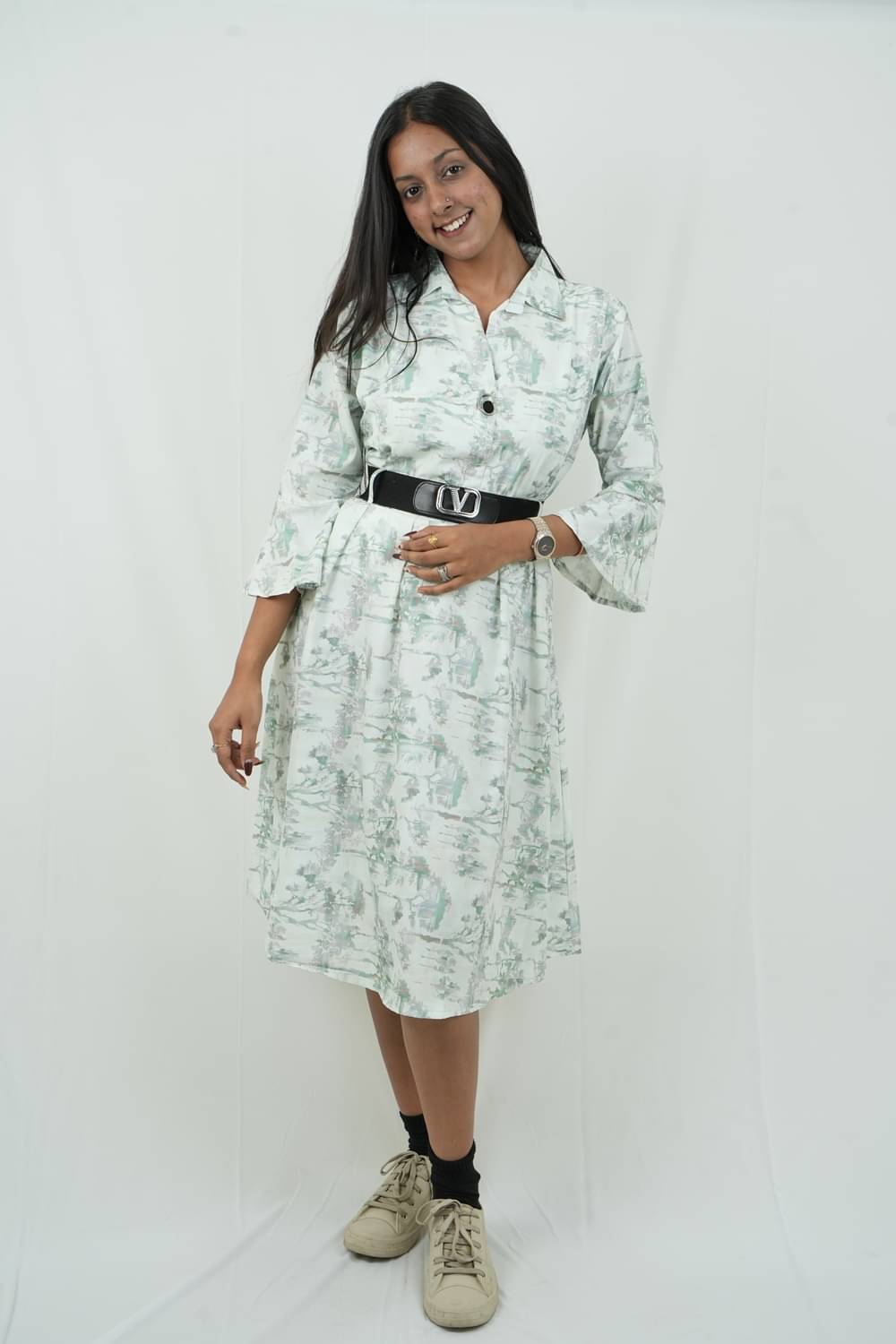     			Ridaa Women's Georgette Dyed A-line Dress ( Green )