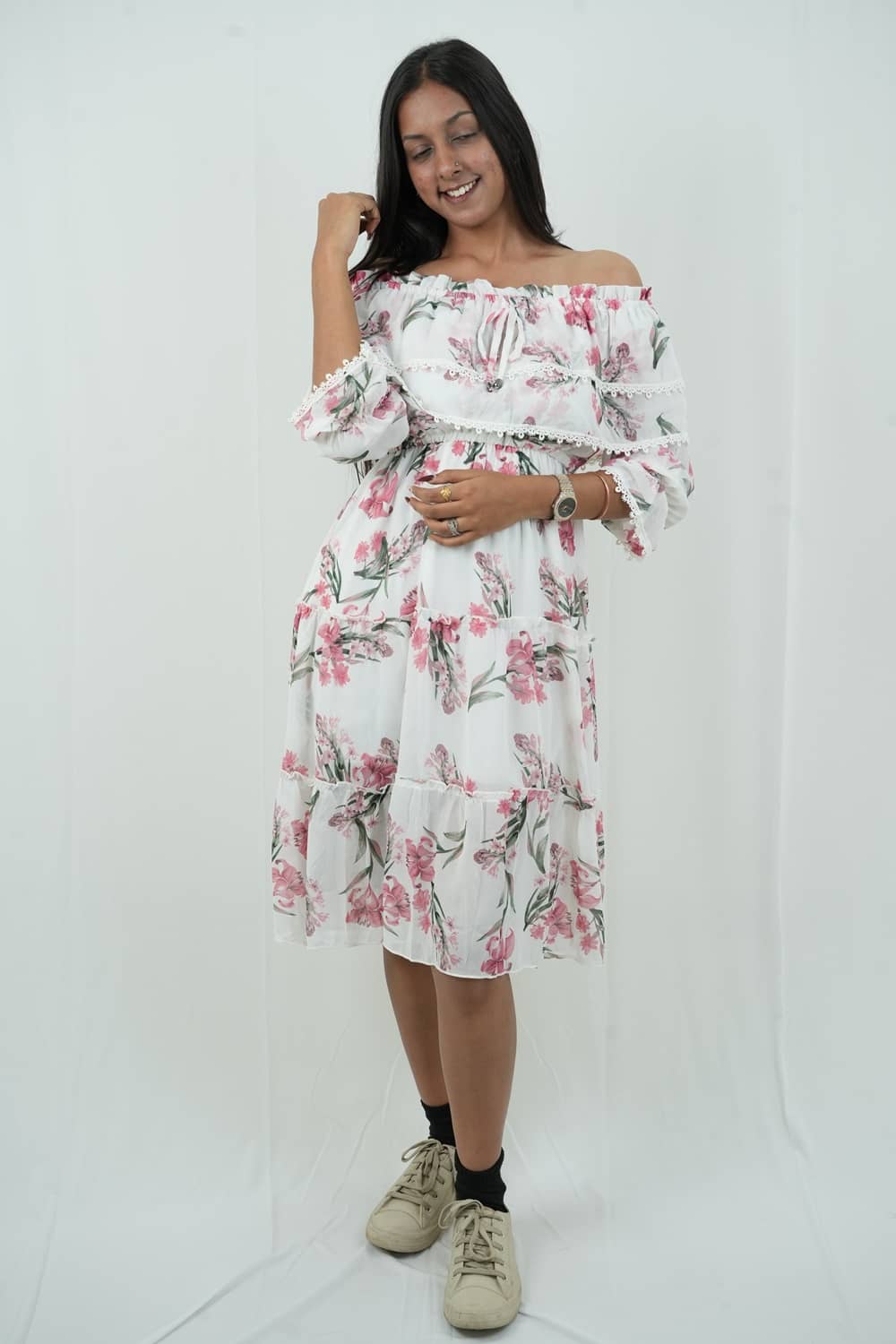 Ridaa Women's Georgette Printed Fit & Flare Dress ( White ) - Buy Ridaa  Women's Georgette Printed Fit & Flare Dress ( White ) Online at Best Prices  in India on Snapdeal