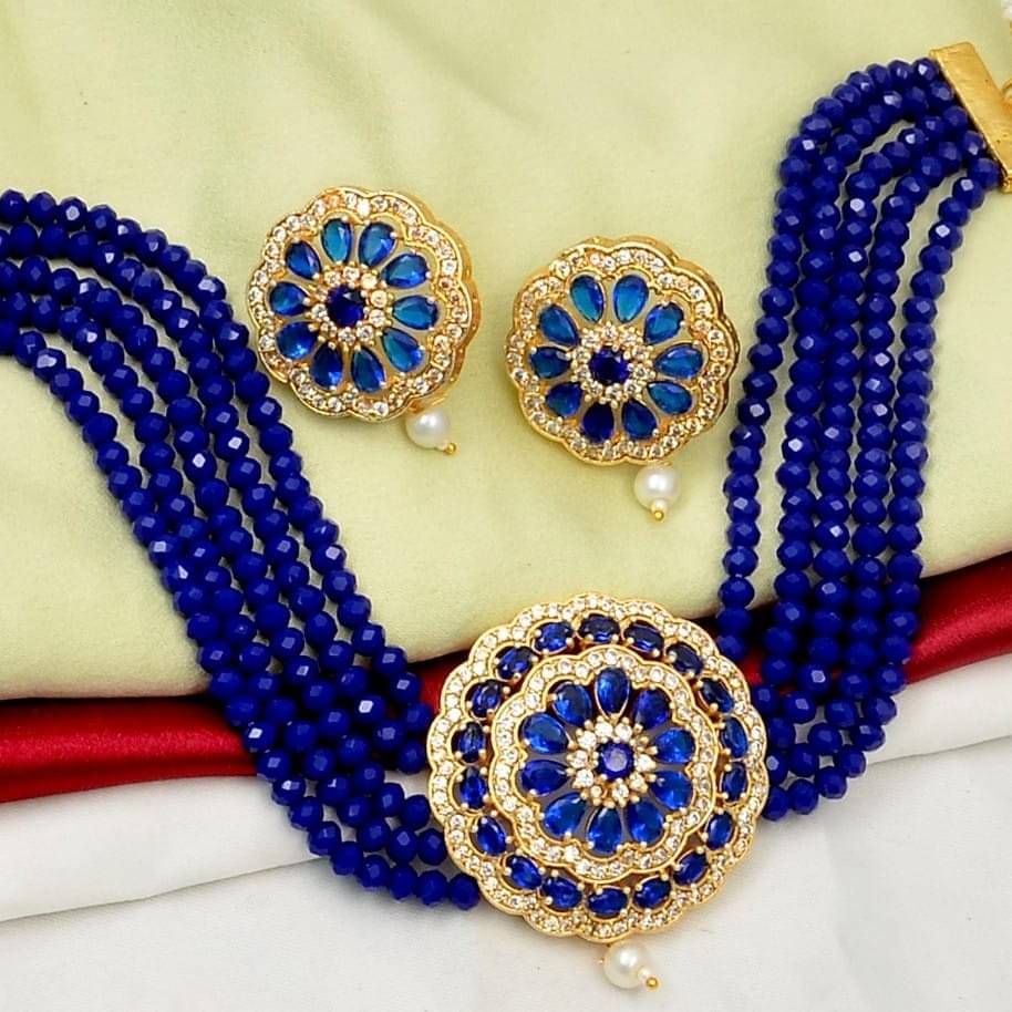     			Ridhi Sidhi Collection Blue Brass Necklace Set ( Pack of 1 )