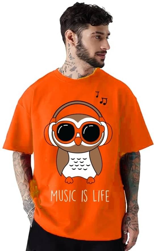     			RodZen Men Cotton Blend Oversized Fit Printed T-Shirt ( Orange )