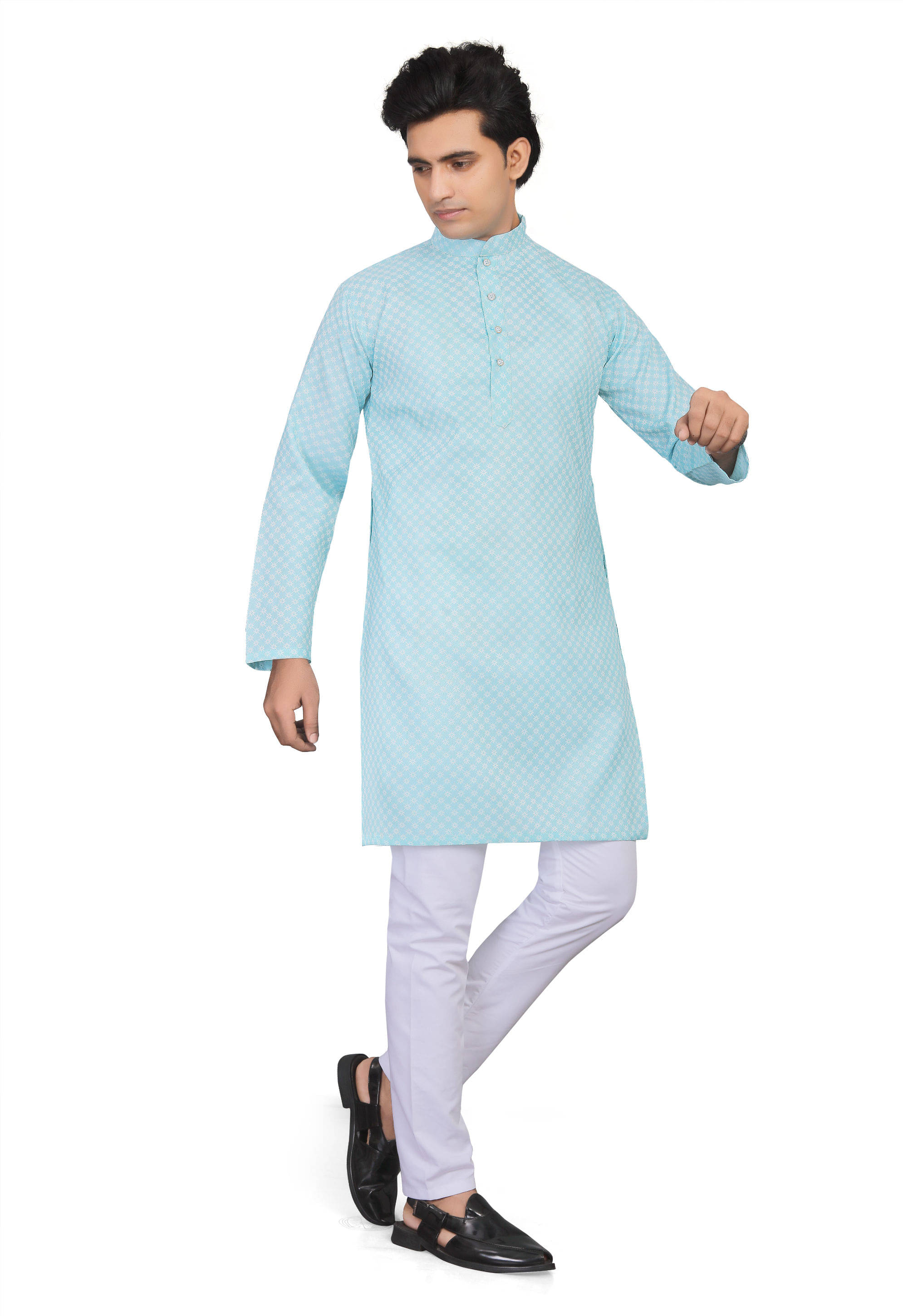 SUBRUNG FASHION Sky Blue Cotton Blend Men's Regular Kurta ( Pack of 1 )     			SUBRUNG FASHION Sky Blue Cotton Blend Men's Regular Kurta ( Pack of 1 )