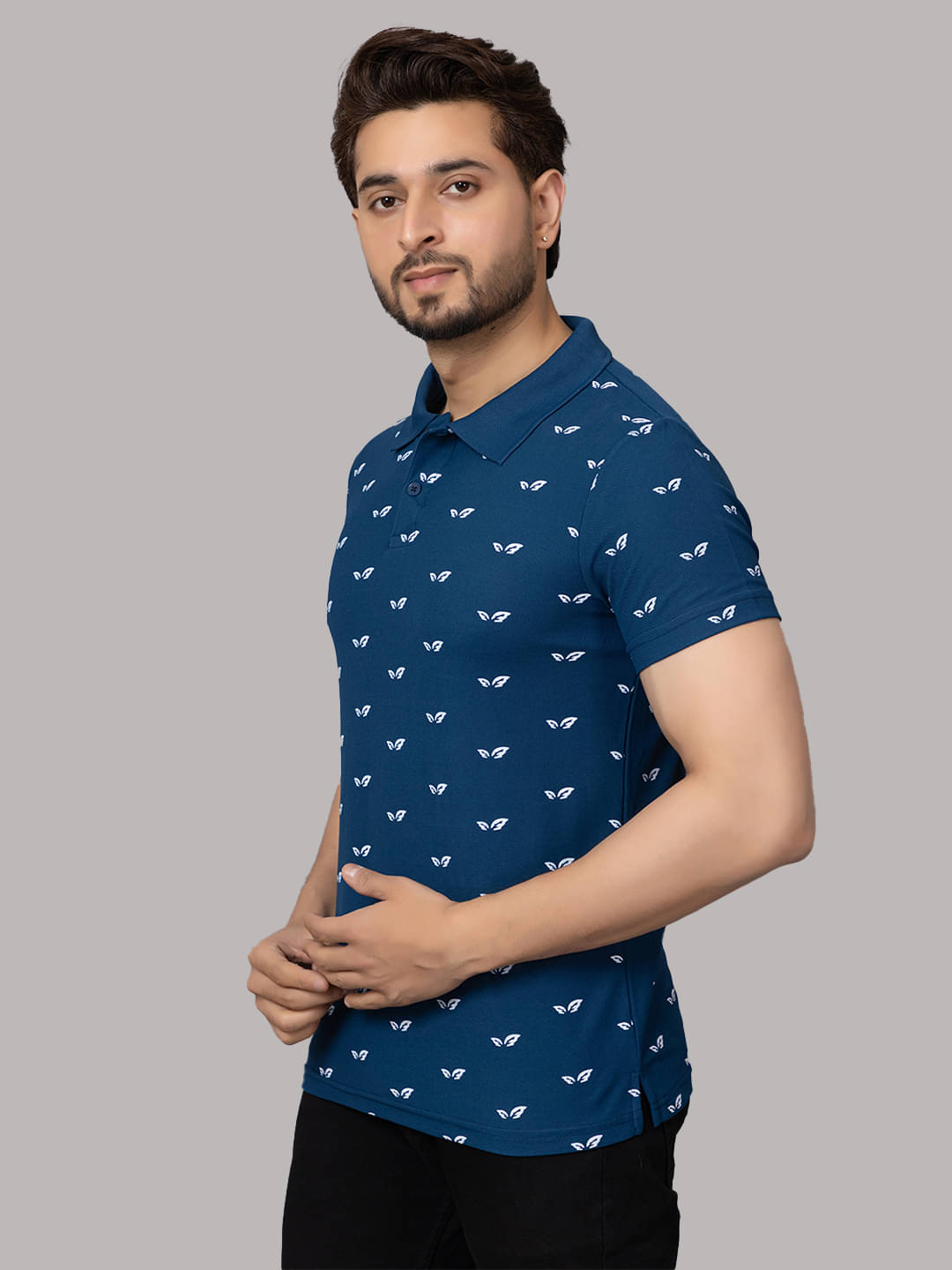     			TRIUS Men Cotton Blend Regular Fit Printed Polo T Shirt ( Navy Blue )